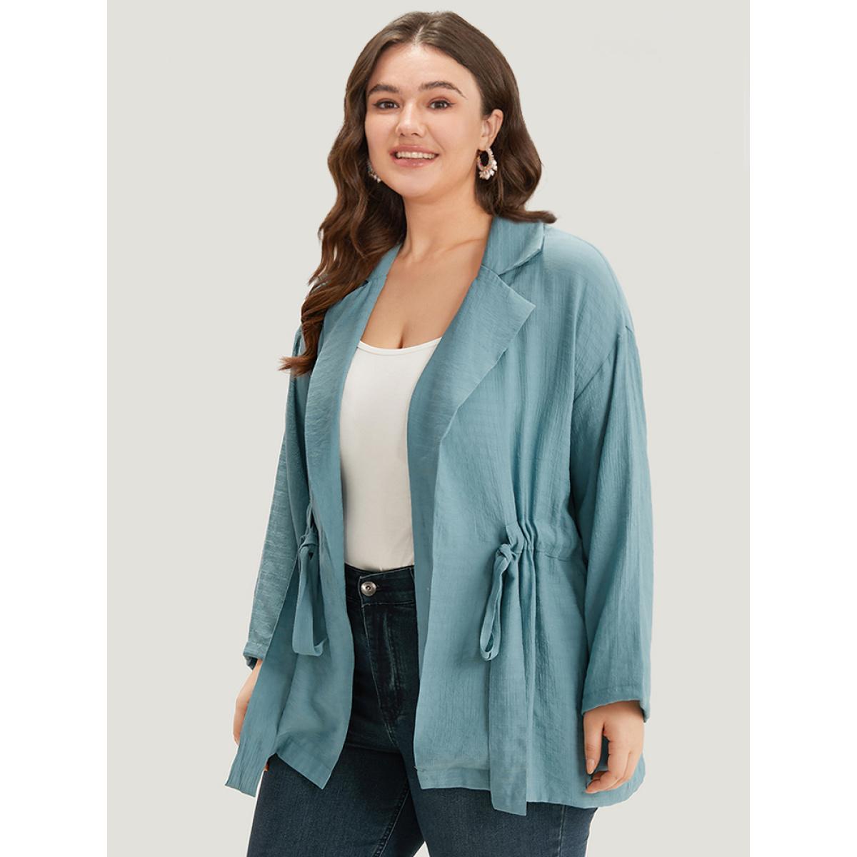 Plus Size Plain Suit Collar Drawstring Ties Kimono Women Cerulean At the Office Drawstring Belt Office Kimonos BloomChic 12/L Product Image