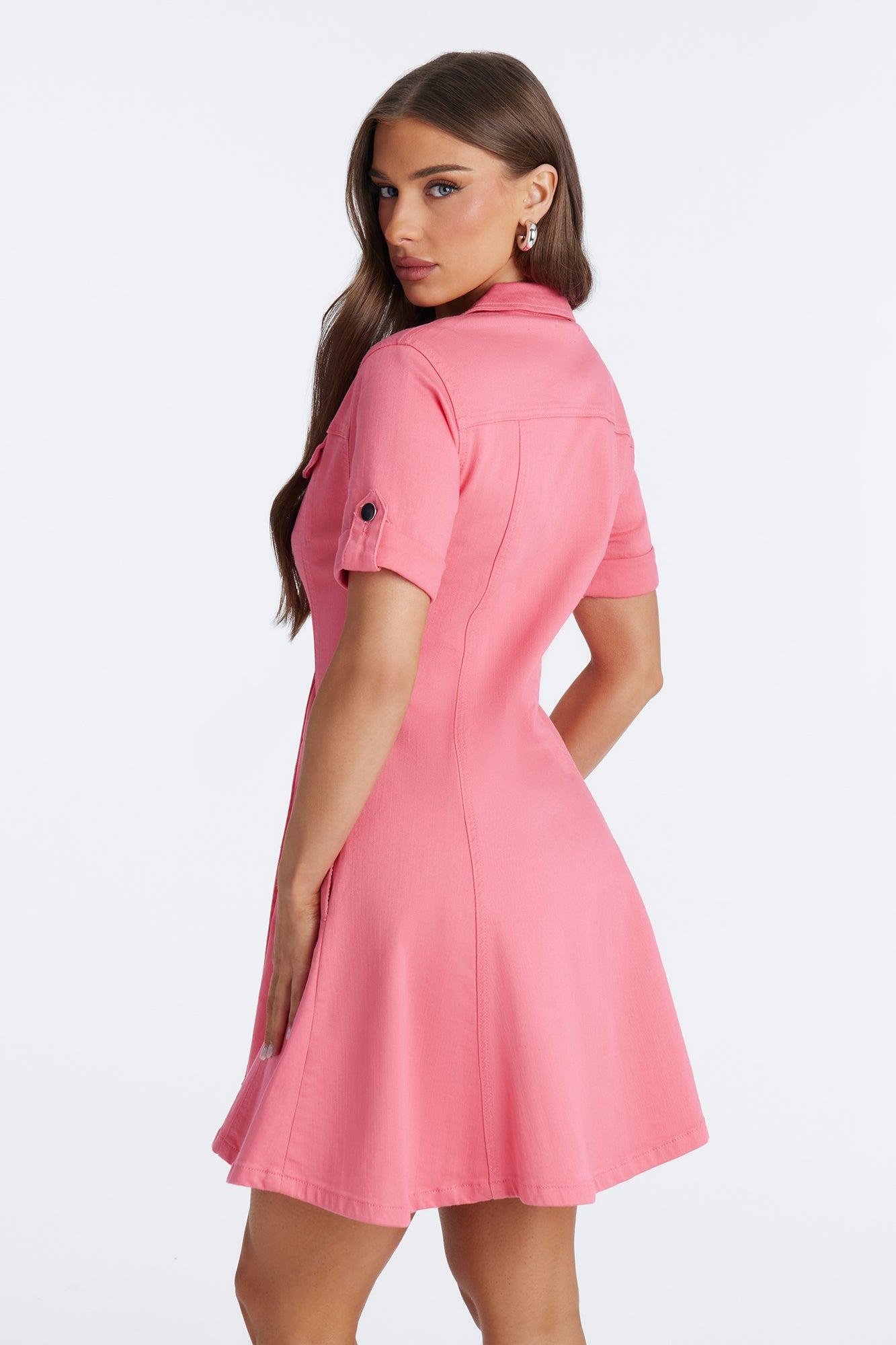 Raven Stretch Denim Mini Dress - Pink Female Product Image