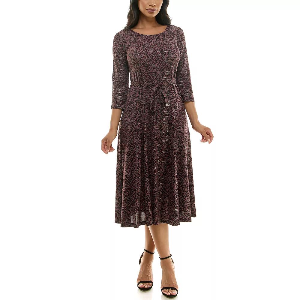 Women's Nina Leonard Sylvia Midi Dress with Belt, Size: Medium, Black Wine Product Image