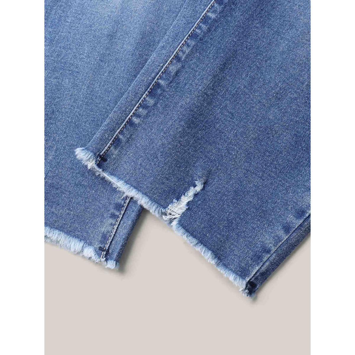 Plus Size No-Gap Waist Stretchy Faded Jeans Women Midblue Casual High stretch Slanted pocket Jeans BloomChic 20/2X Product Image