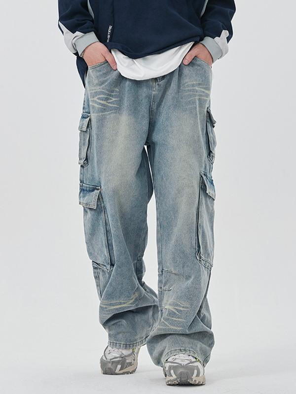 Men's Washed Multi Pocket Cargo Jeans Product Image