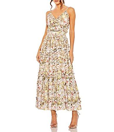 Womens Floral Textured Tiered Cocktail Dress Product Image