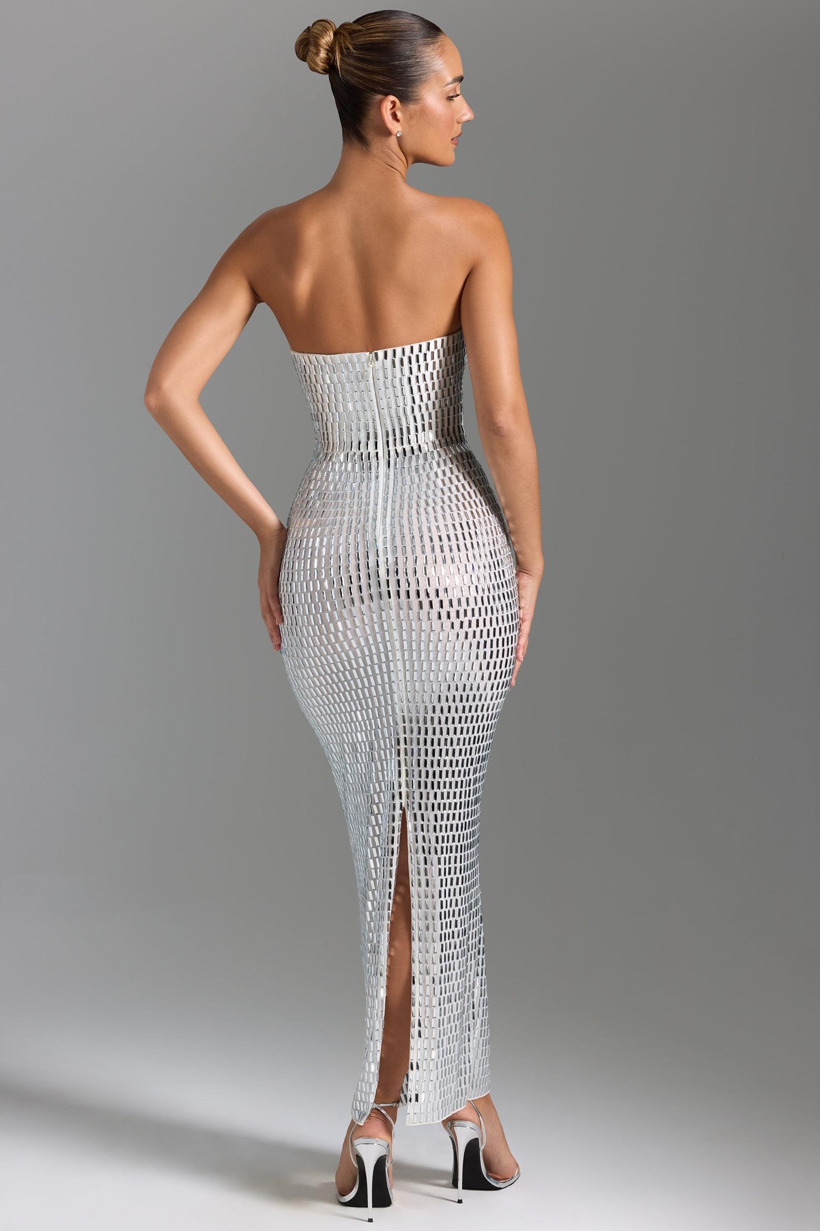 Embellished Bandeau Maxi Dress in White Product Image