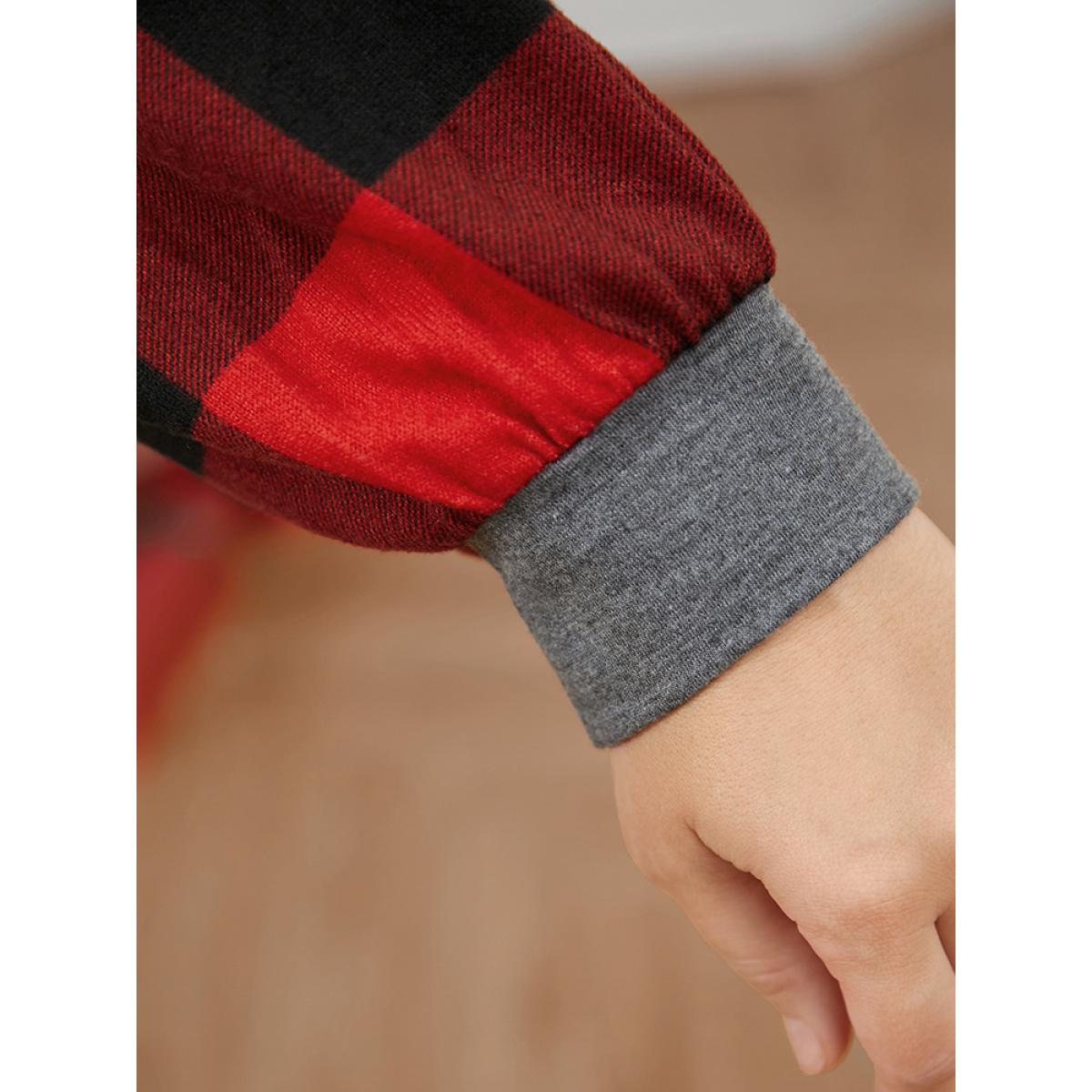 Plus Size Letter Print Round Neck Plaid Long Tee Gray Women Elegant Printed Graphic-Christmas Dailywear T-shirts BloomChic 22-24/3X Product Image