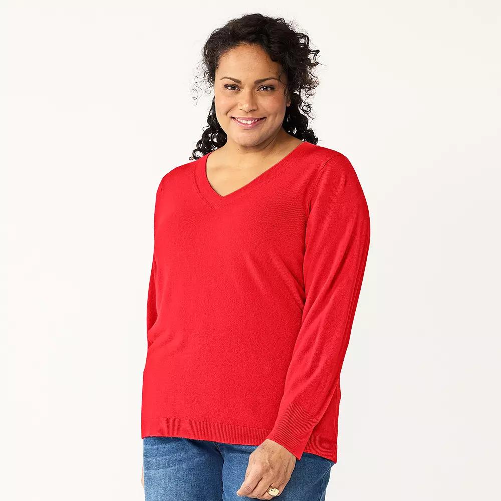 Plus Size Croft & Barrow® Extra Soft V-Neck Sweater, Women's, Size: 5XL, Red Product Image