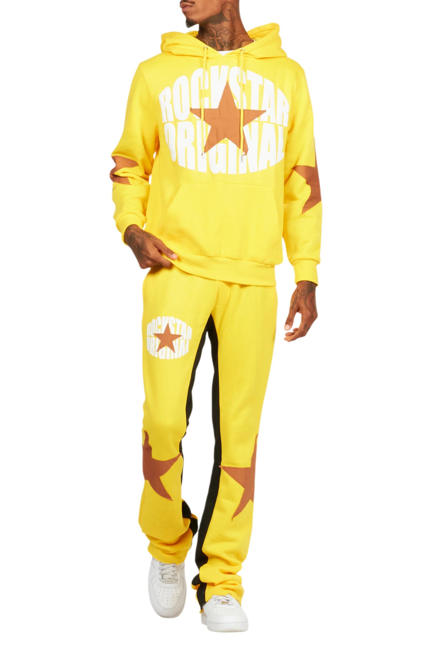 States Yellow Baggy Stacked Hoodie Track Set Male Product Image