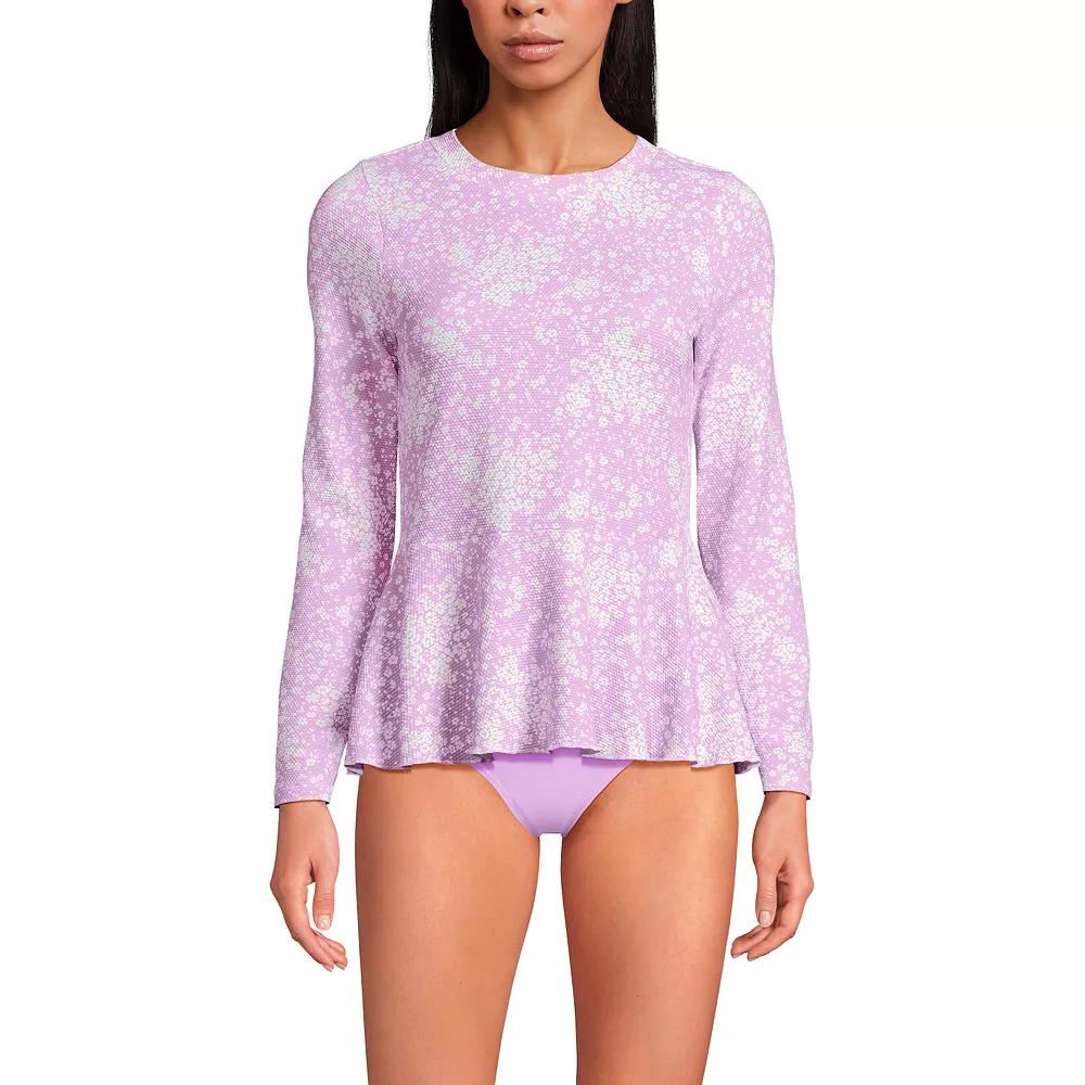 Women's Long Lands' End Sleeve Pique Peplum UPF 50 Rashguard, Size: Large, White Product Image