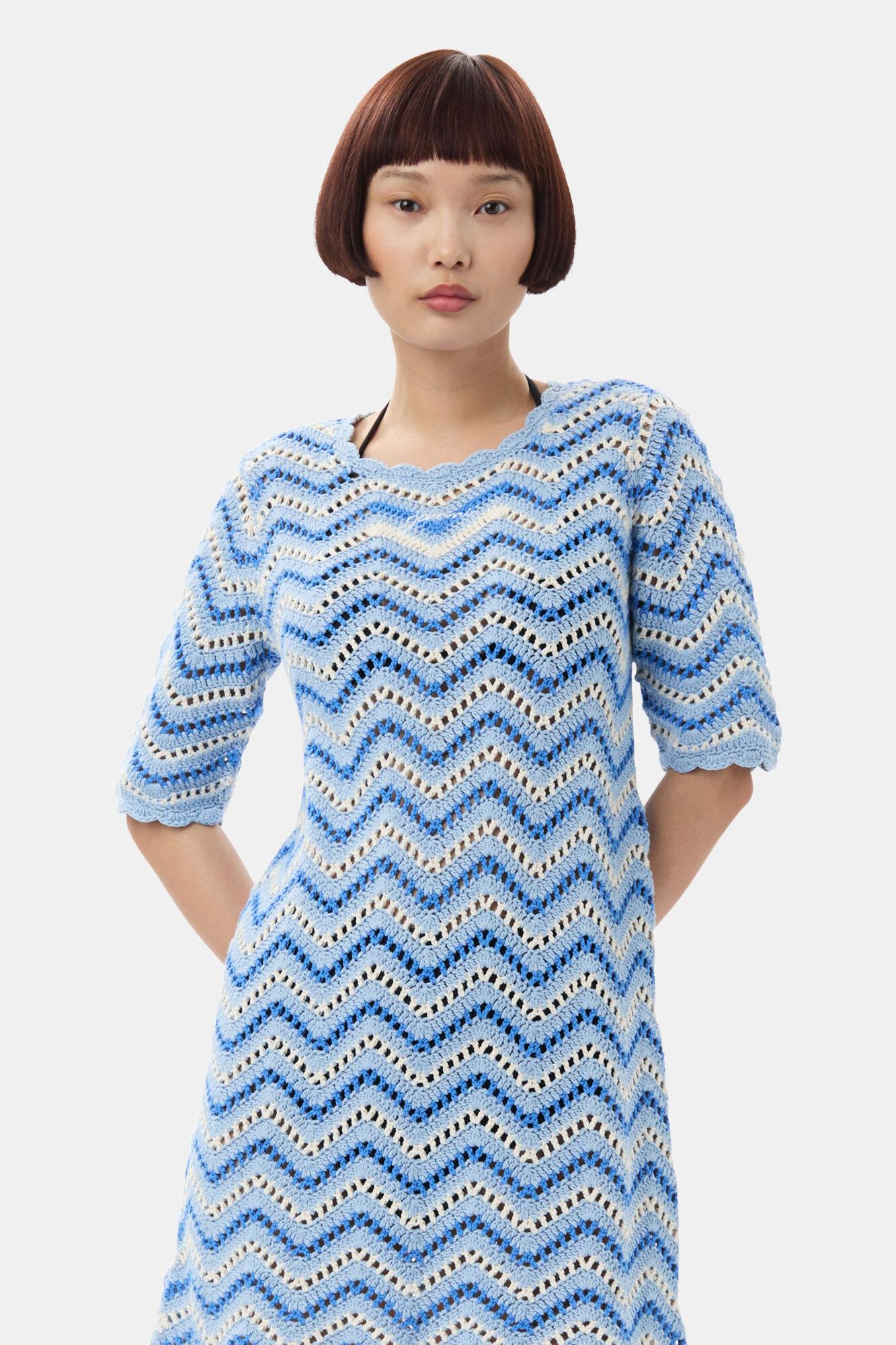 Blue Cotton Crochet Mini Dress Product Image