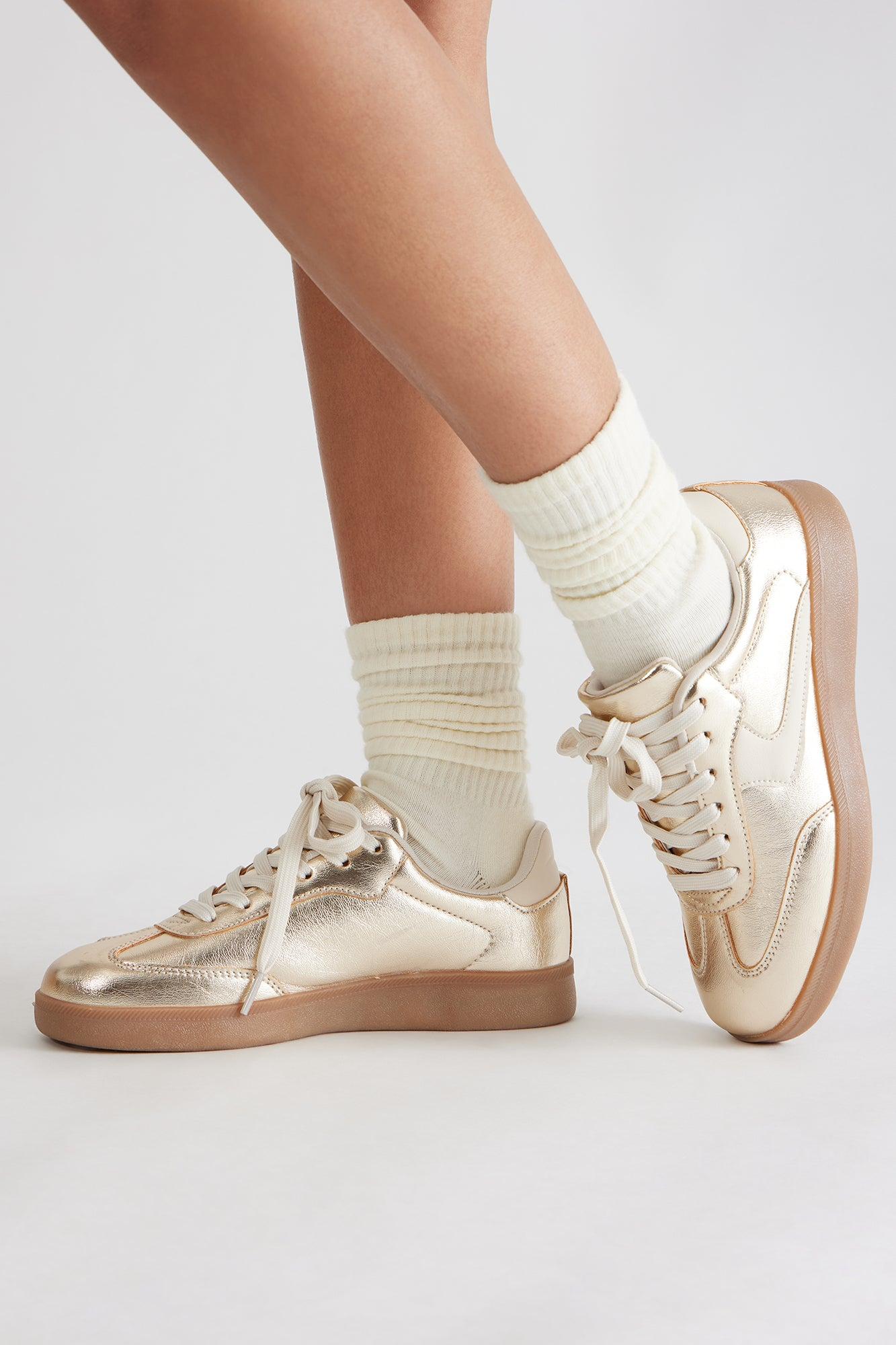Denali Lace Up Sneakers - Gold Product Image