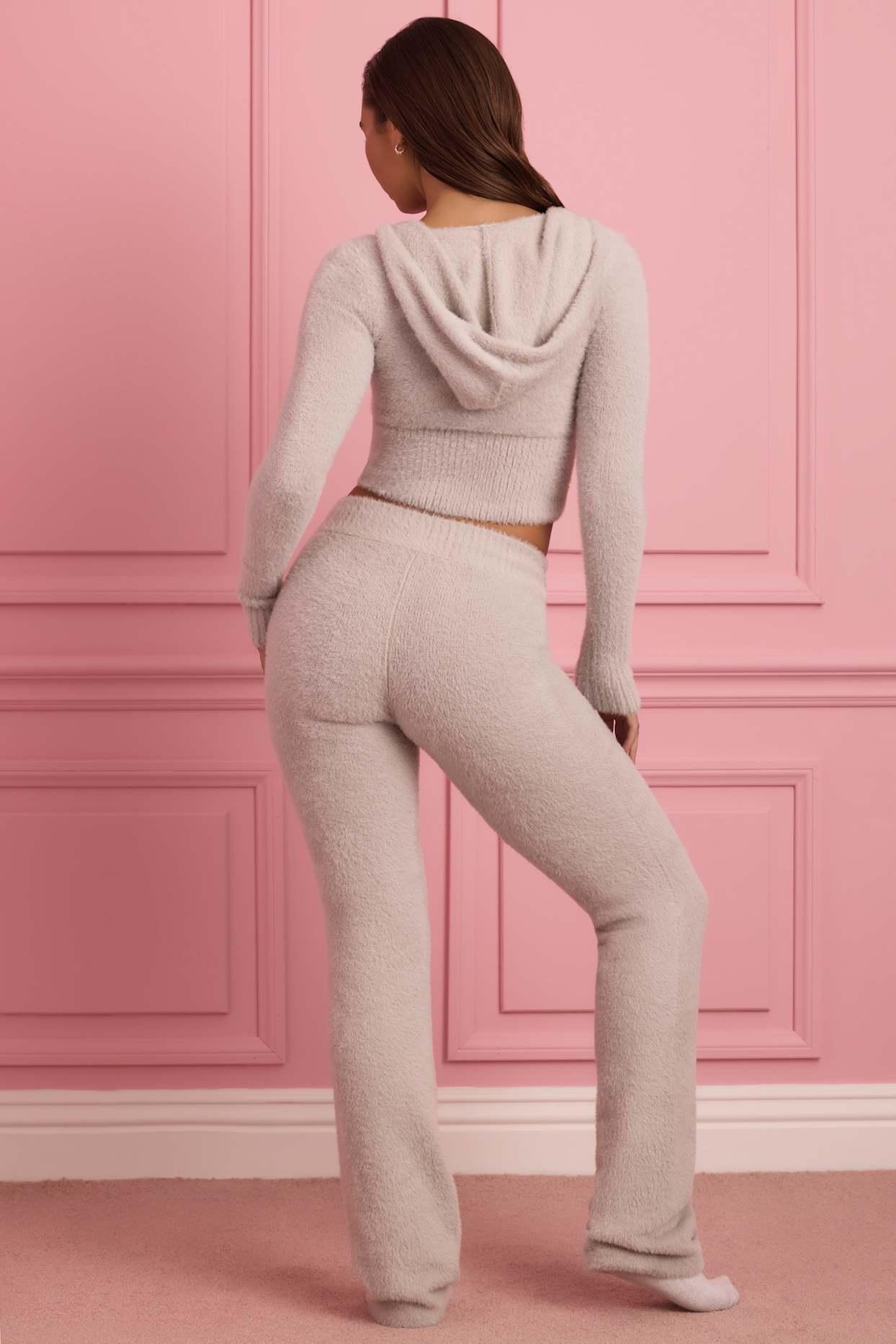 Fluffy Knit Wide-Leg Trousers in Cloud Grey Female Product Image