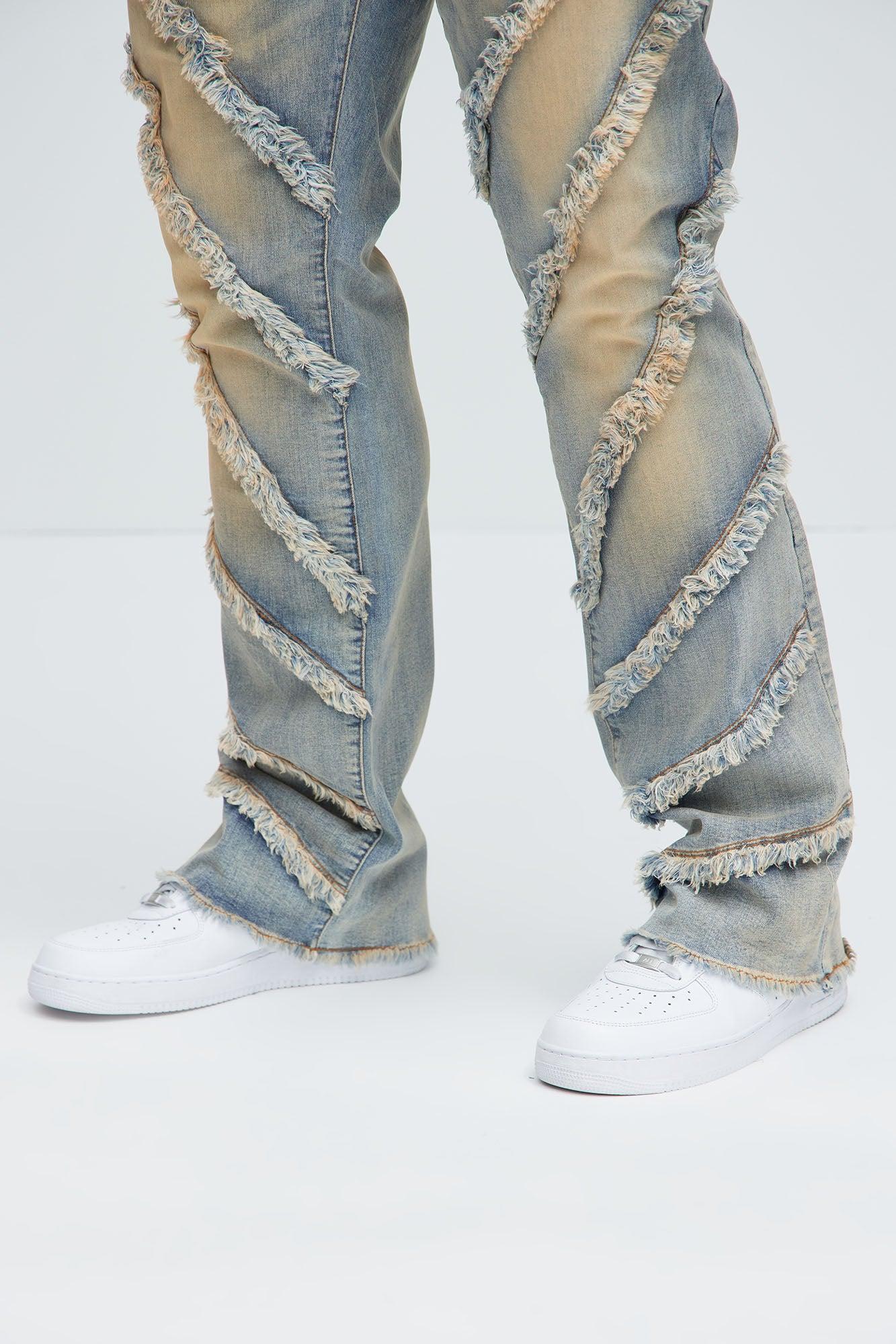 Slanted Fray Stacked Skinny Flare Jeans - Vintage Wash Product Image