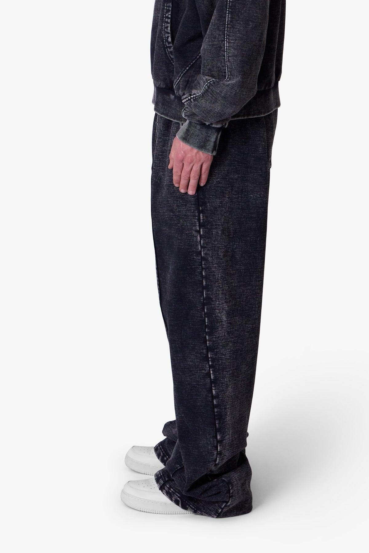 Frayed Seam Acid Wash Sweatpants - Black Product Image