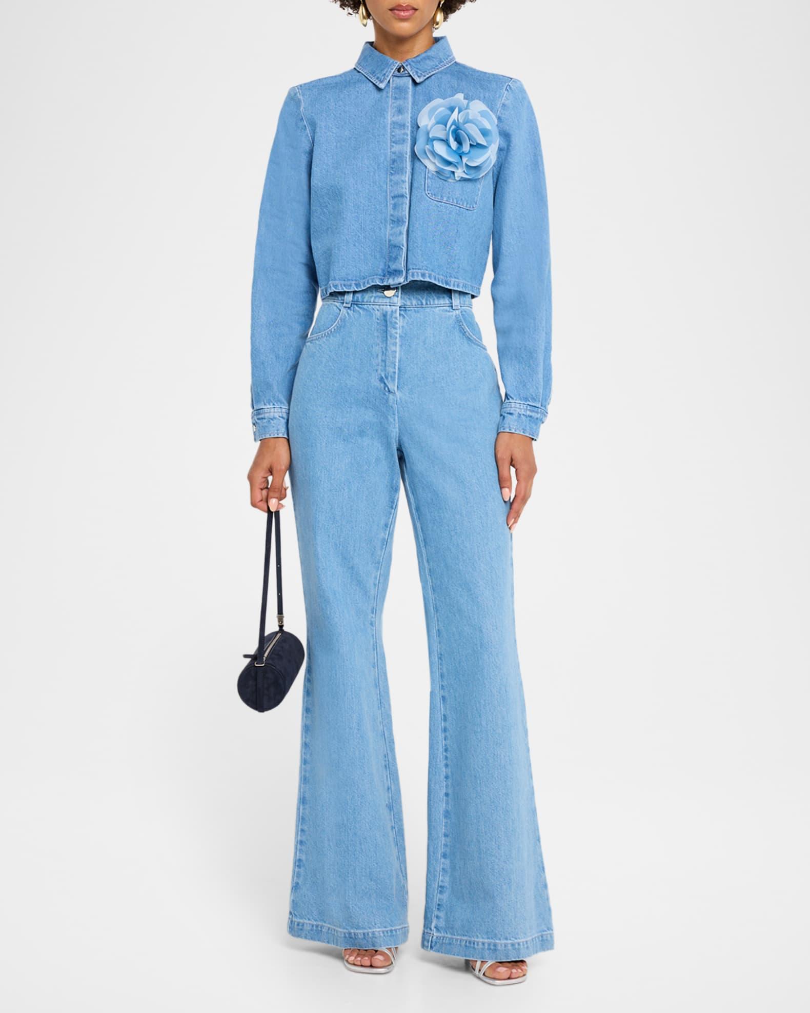 Jilly Cropped Denim Flower Blouse Product Image