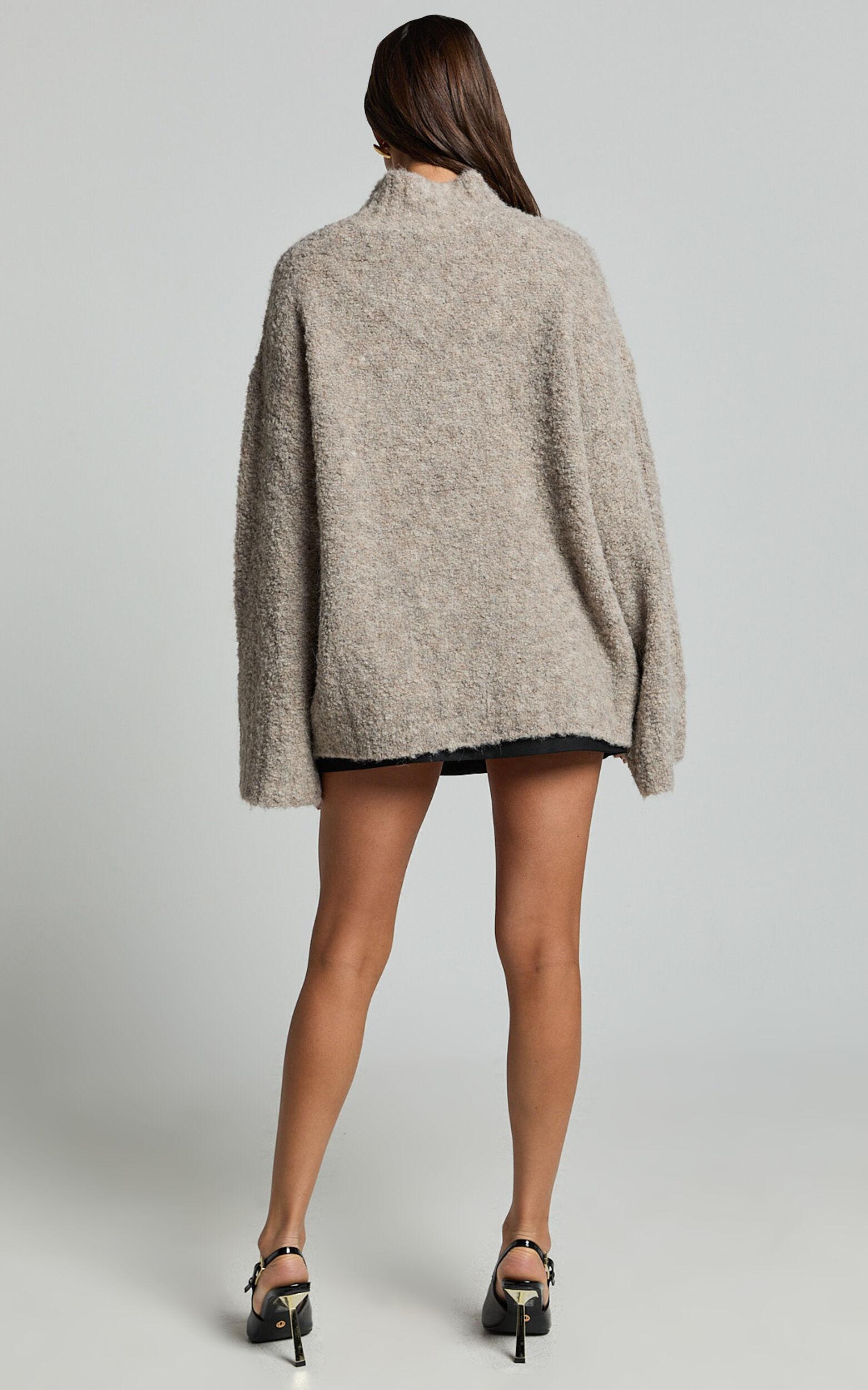 Santi Jumper - Oversized Recycled Knitted High Neck Jumper in Beige Marl Product Image