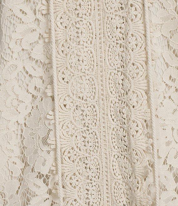 Ali Miles Woven Lace V-Neck 3/4 Flounce Sleeve Tie-Front Tunic Product Image