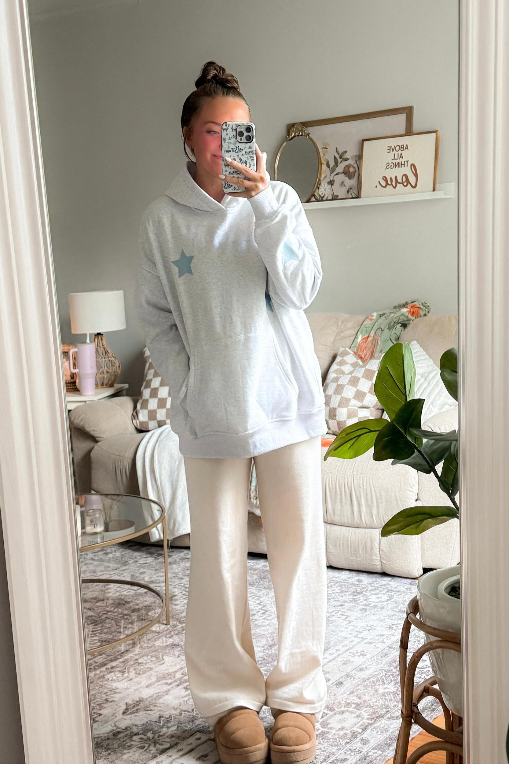 Pearl Grey Embroider Star Hoodie Product Image