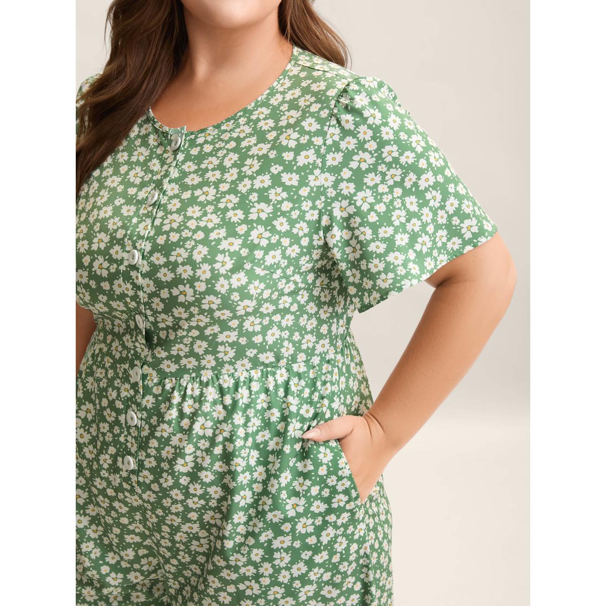 Plus Size Greenbean Floral Print Pockets Wide-Leg Jumpsuit Women Elegant Short sleeve Round Neck Everyday-Elegant Loose Jumpsuits BloomChic 22-24/3X Product Image