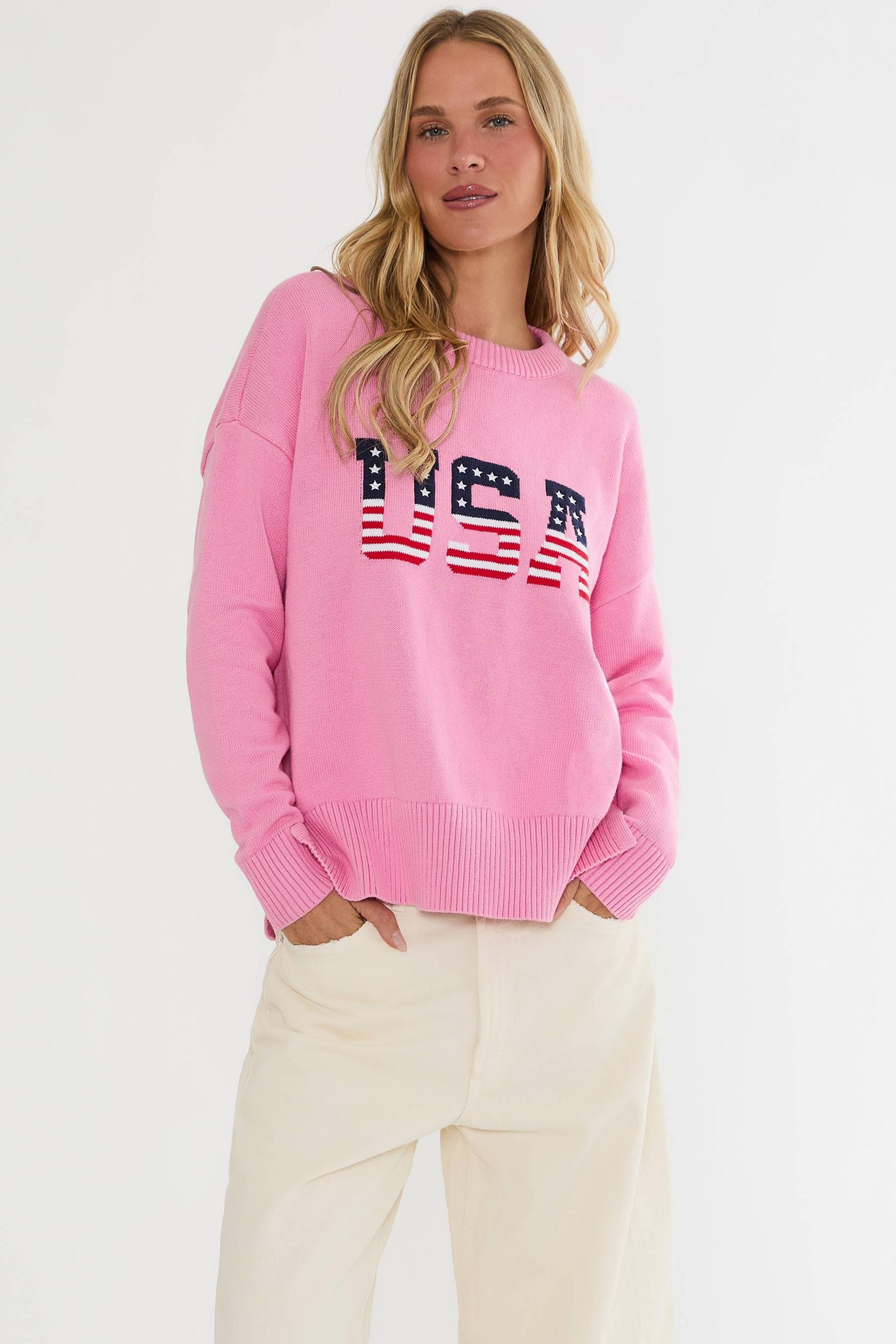 Callie Sweater Prism Pink Americana Product Image
