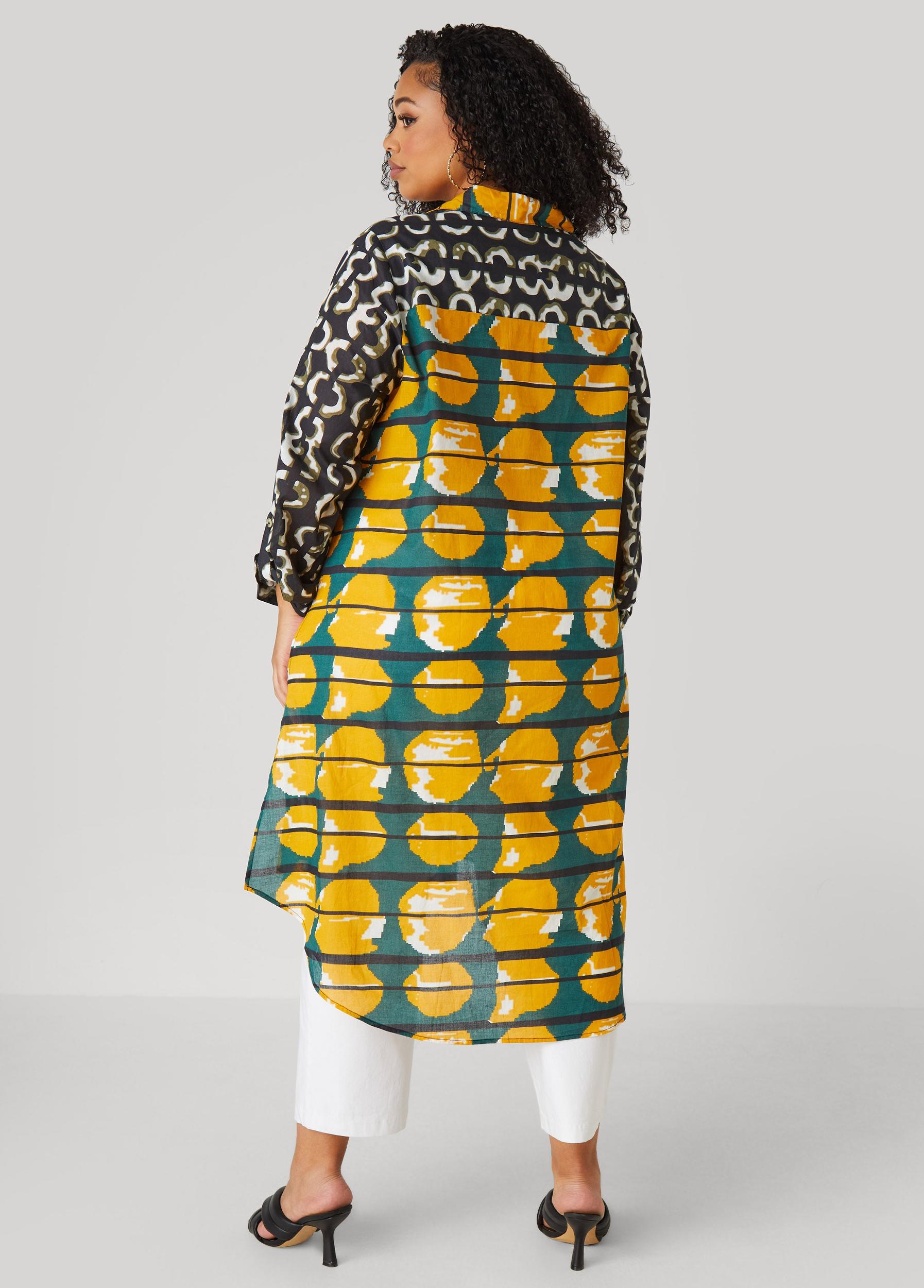 Plus Size Abstract Cotton Duster Shirt Ashley Stewart Product Image