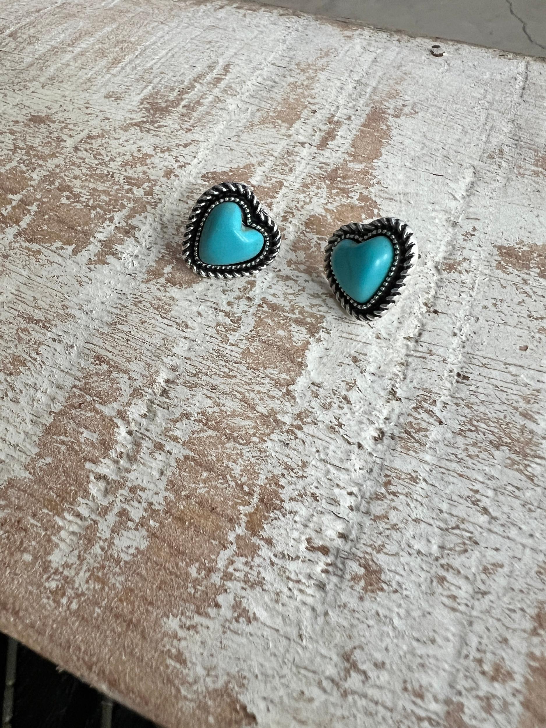 Turquoise Heart Stud Earrings Product Image