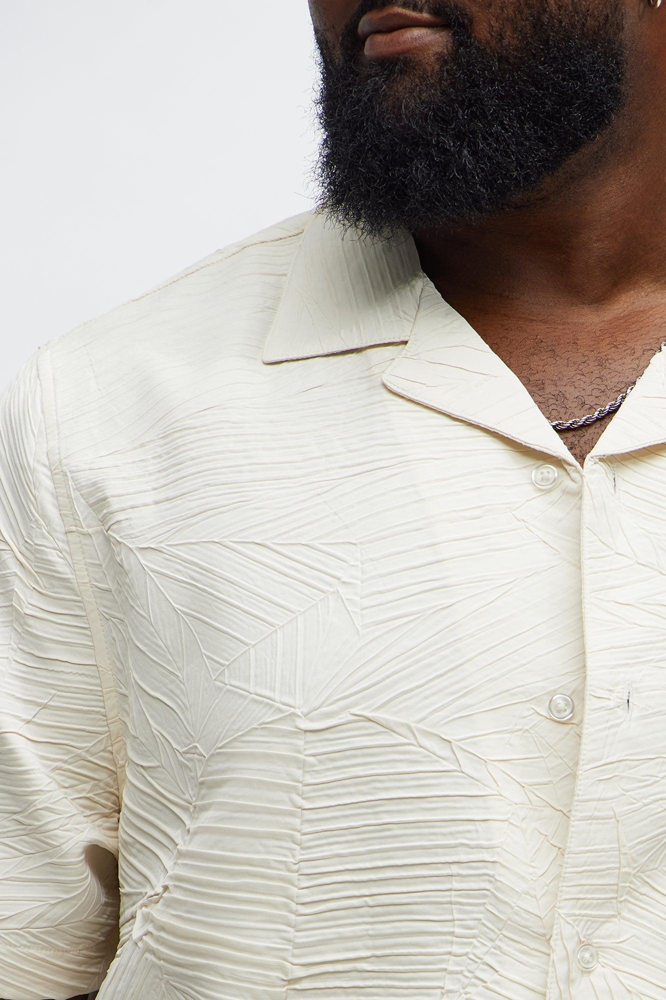 Ponce Textured Cuban Collar Button Up Shirt - Cream Product Image