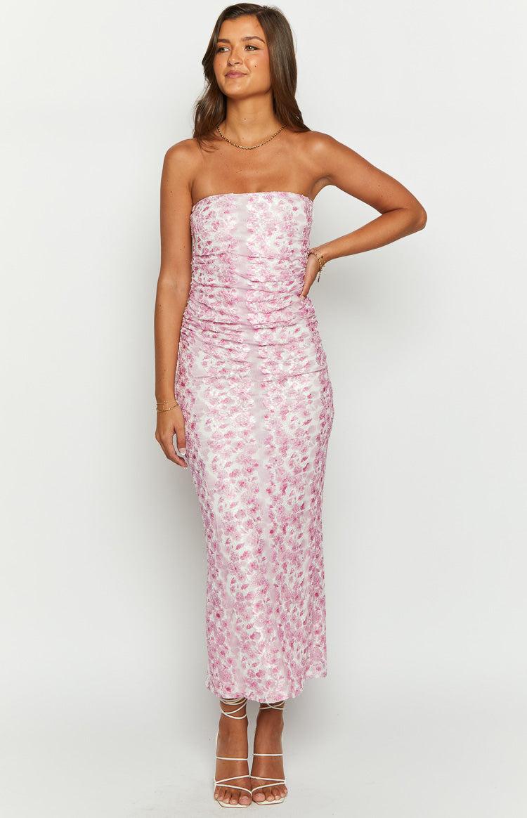 Imogen Pink Floral Print Strapless Maxi Dress Baby Product Image