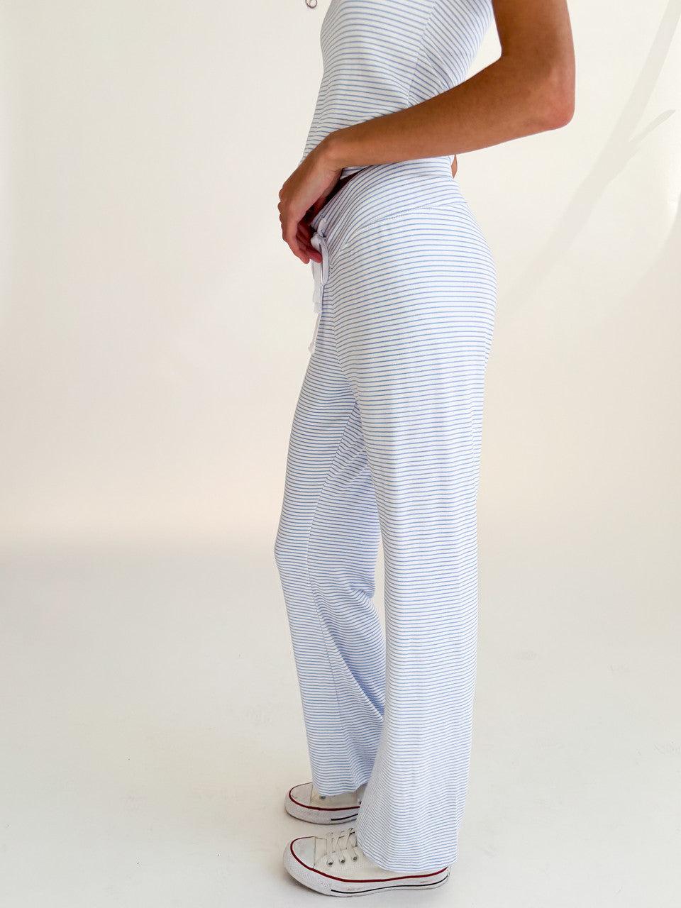 Blue Pinstripe Wide Leg Lounge Pants Product Image