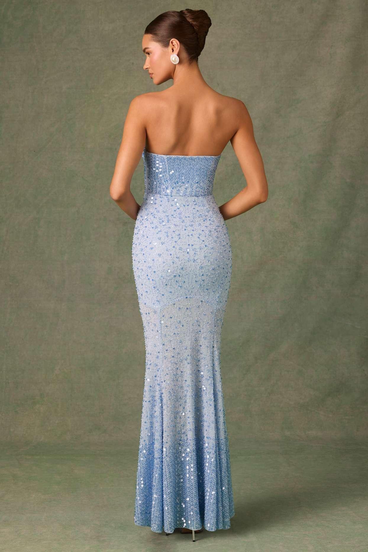 Embellished Sweetheart-Neck Fishtail Gown in Sky Blue Product Image
