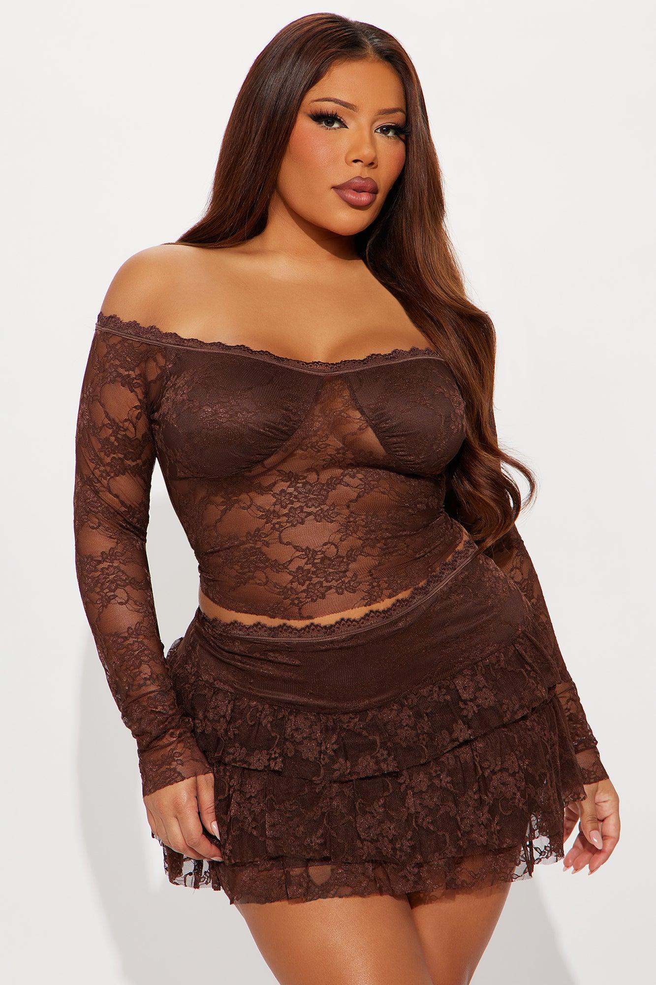 Adryana Ruffled Lace Skirt Set - Chocolate Female Product Image
