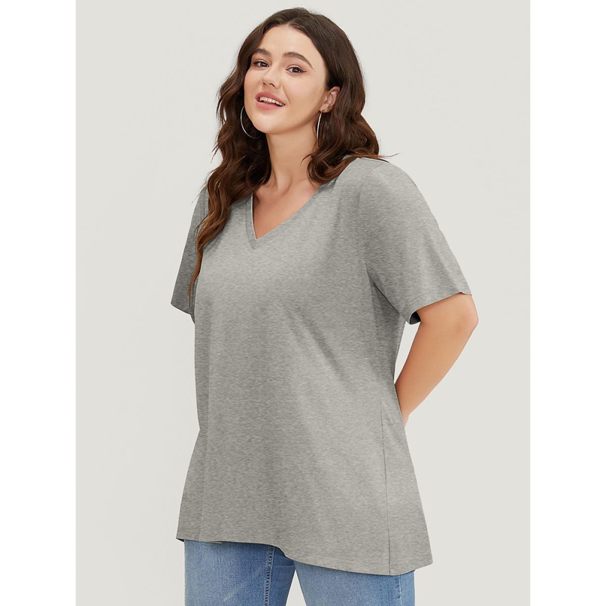 Plus Size UltraCool Solid V Neck T-shirt Gray Women Basics Plain V-neck Dailywear T-shirts BloomChic 10/M Product Image