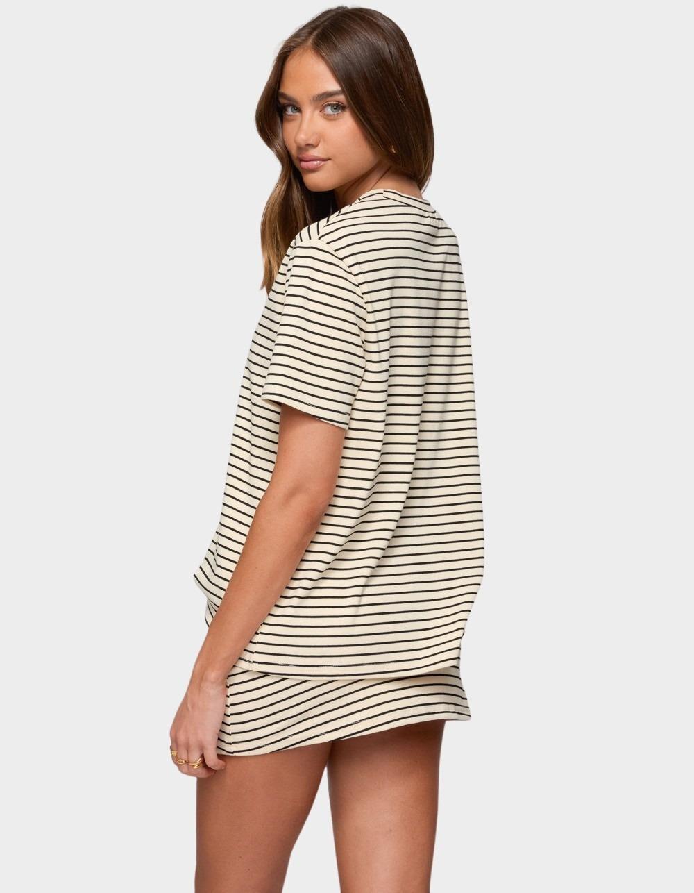 EDIKTED Brena Striped Oversized Tee - BEIGE Product Image