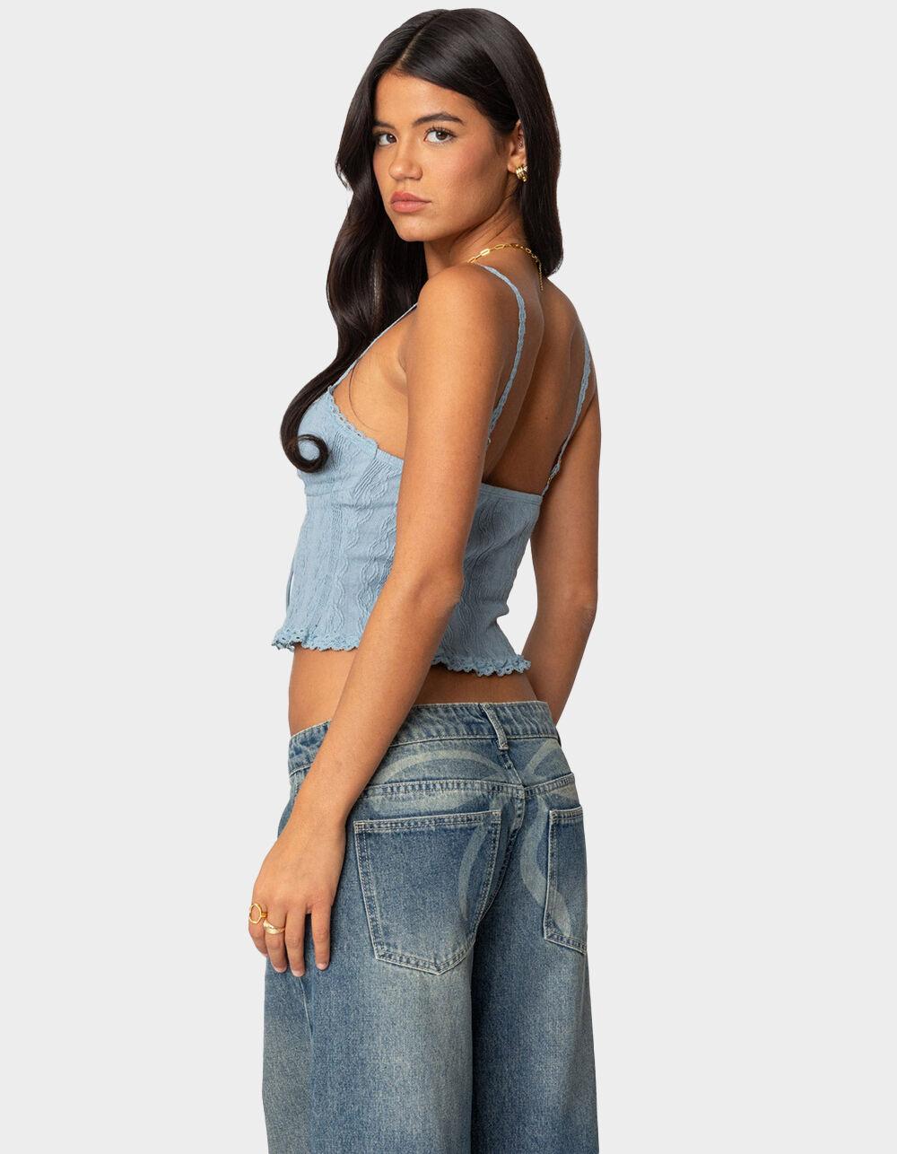 EDIKTED Lacey Knit Tank Top - LIGHT BLUE Product Image