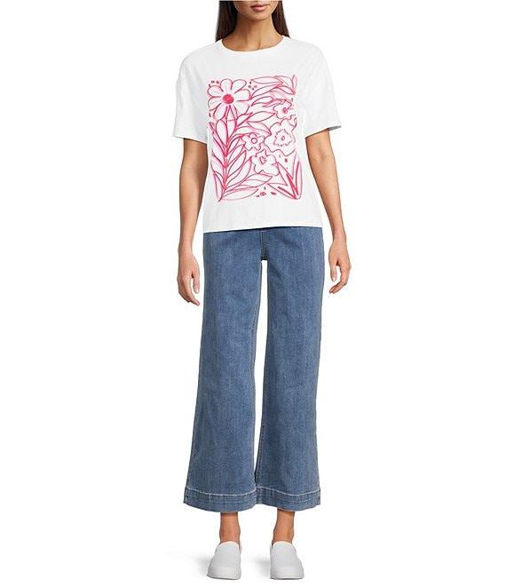 Charlie B. Knit Crew Neck Short Sleeve Floral Graphic Print T-Shirt Product Image