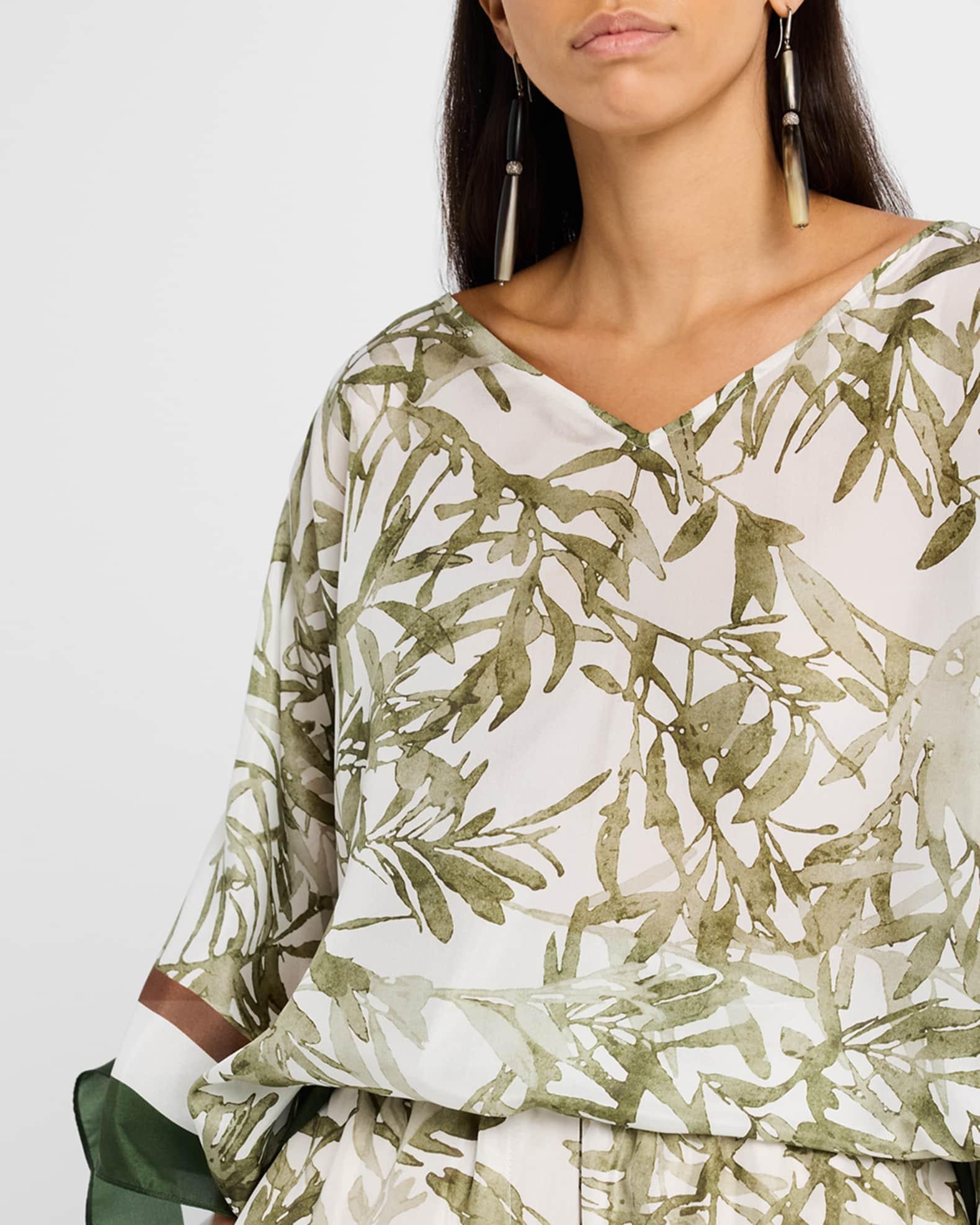 Herbarium-Print Silk Poncho Product Image