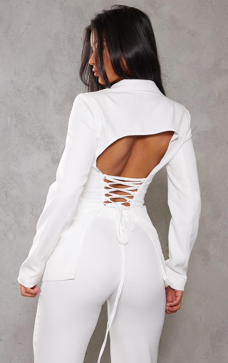 White Fitted Lace Up Back Blazer Product Image