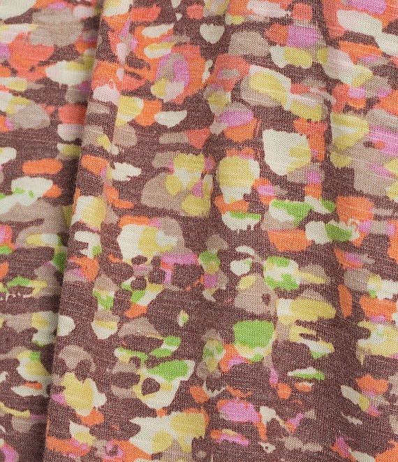 Democracy Print Ruched Crew Neck Elbow Puff Sleeve Knit Top Product Image