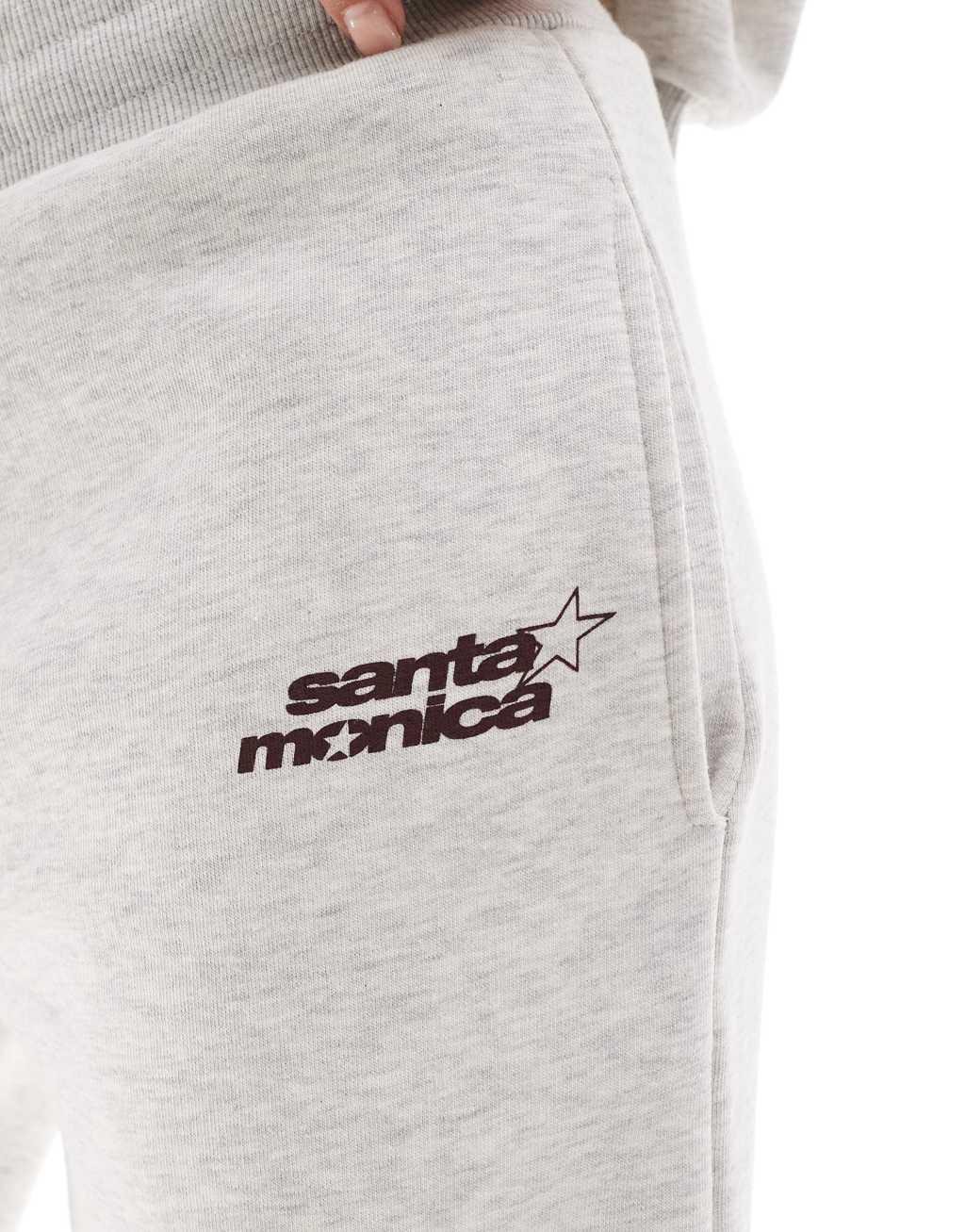 Pull&Bear 'Santa Monica' graphic wide leg sweatpants in gray heather - part of a set Product Image
