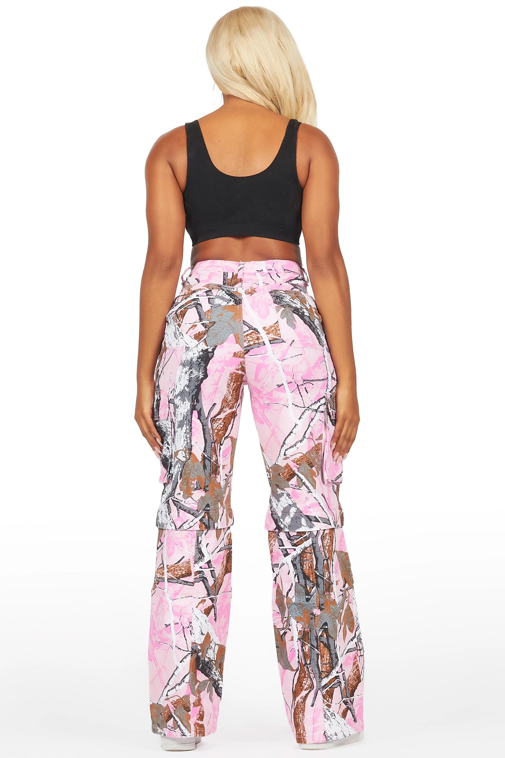 Precious Pink Tree Camo Baggy Stacked Jean Female Product Image