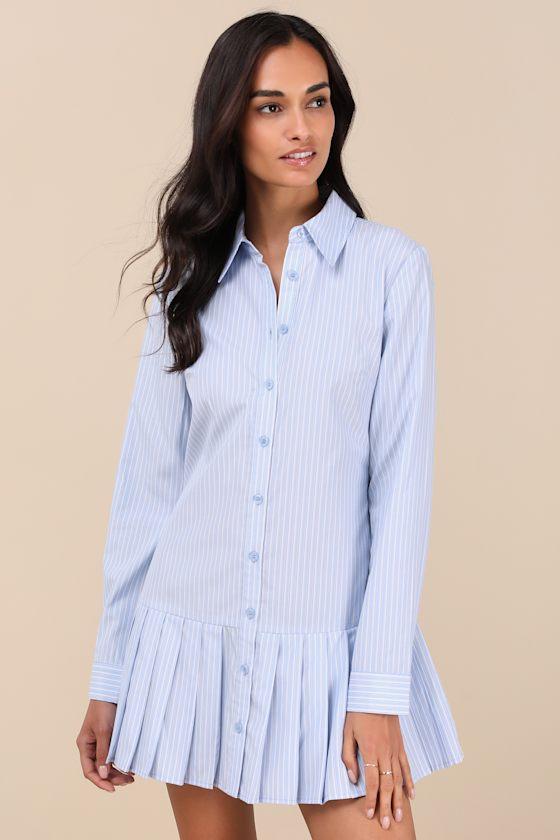 Exquisite Poise Light Blue Striped Collared Mini Dress Product Image