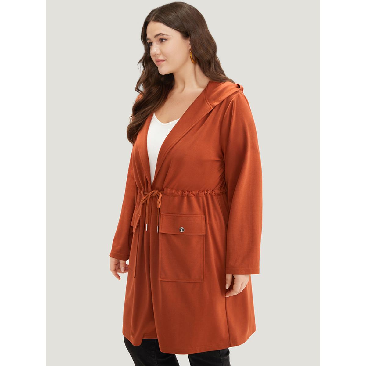 Plus Size Halloween Plain Hooded Pocket Drawstring Knot Coat Women OrangeRed Casual Plain Ladies Dailywear Winter Coats BloomChic 28/5X Product Image
