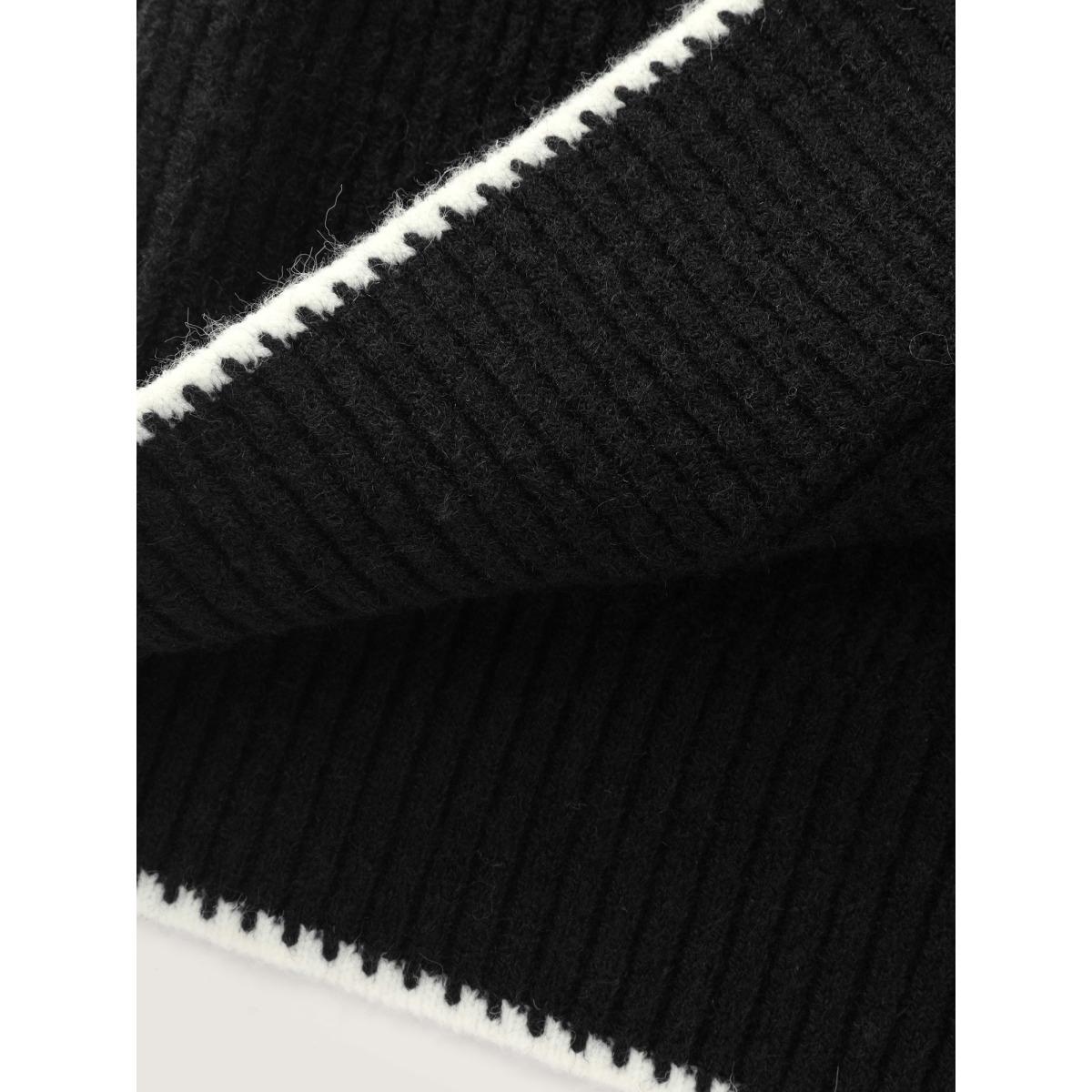 Plus Size Color Contrast Edged V-Neck Knit Cardigan Black Women Office Loose Long Sleeve Office Cardigans BloomChic 12/L Product Image