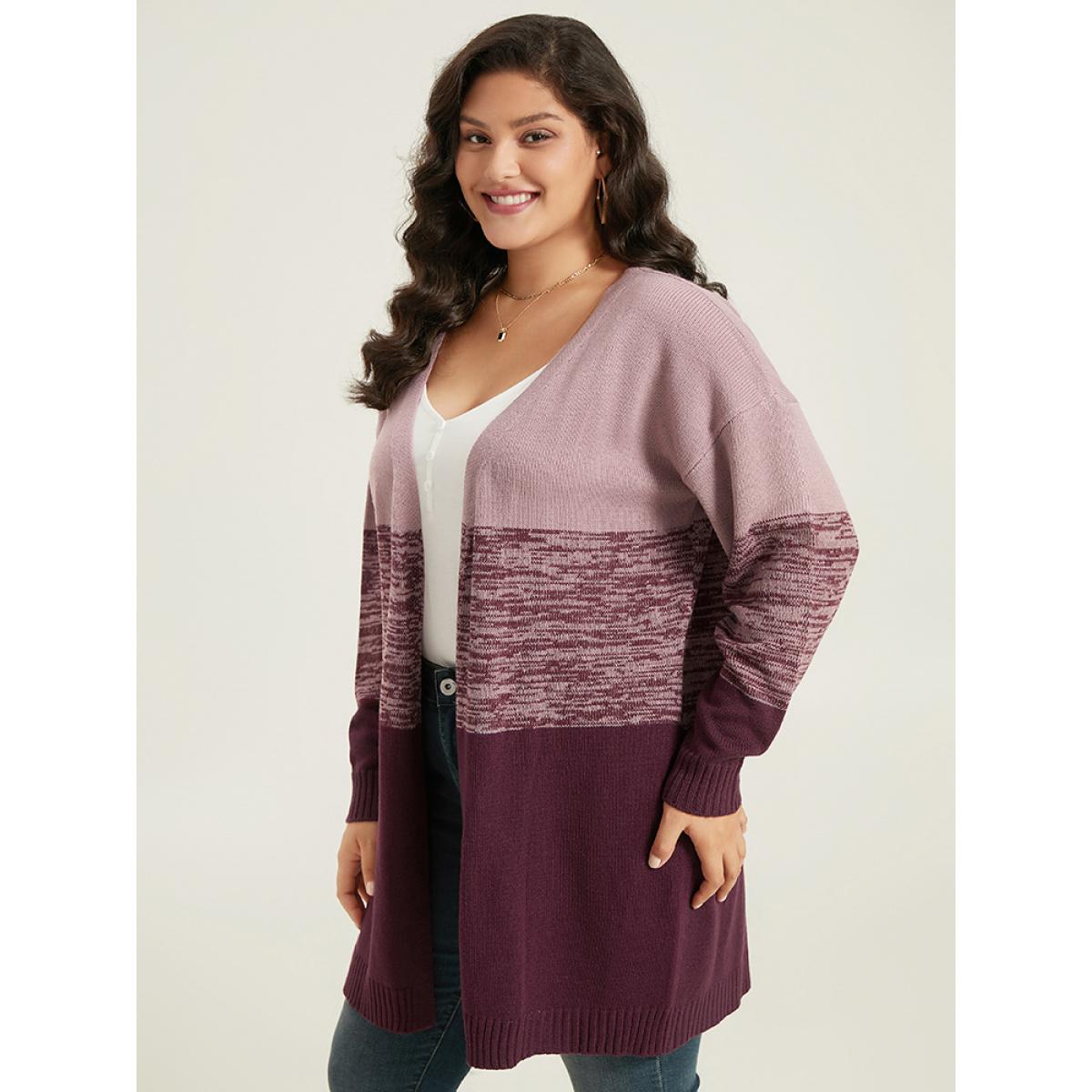 Plus Size Anti-Pilling Contrast Heather Open Front Cardigan Burgundy Women Casual Loose Long Sleeve Dailywear Cardigans BloomChic 30/6X Product Image