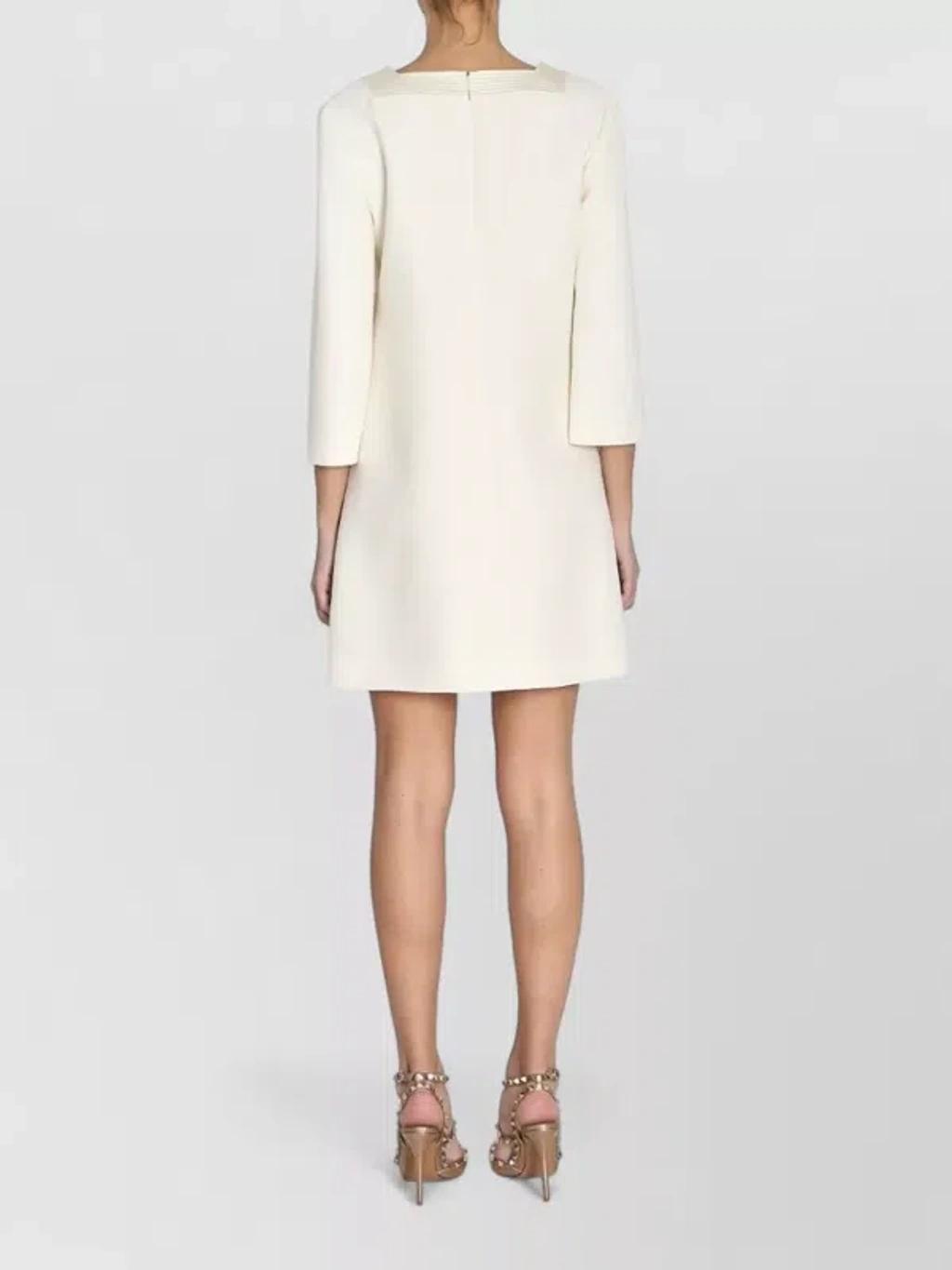 VALENTINO Embellished Silk Satin-trimmed Wool And Silk-blend Crepe Mini Dress In White Product Image