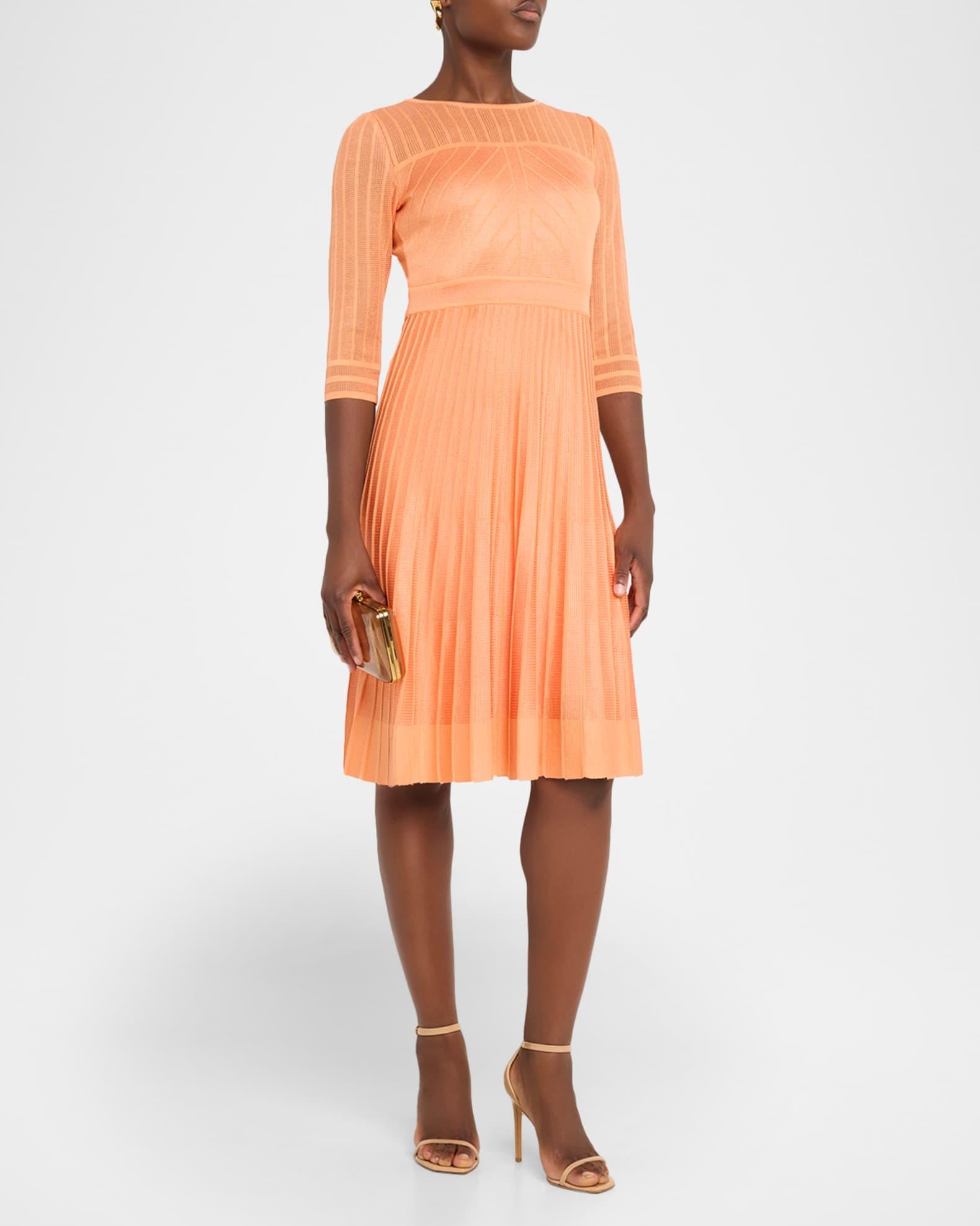 Pleated Geometric Knit Midi Dress Product Image