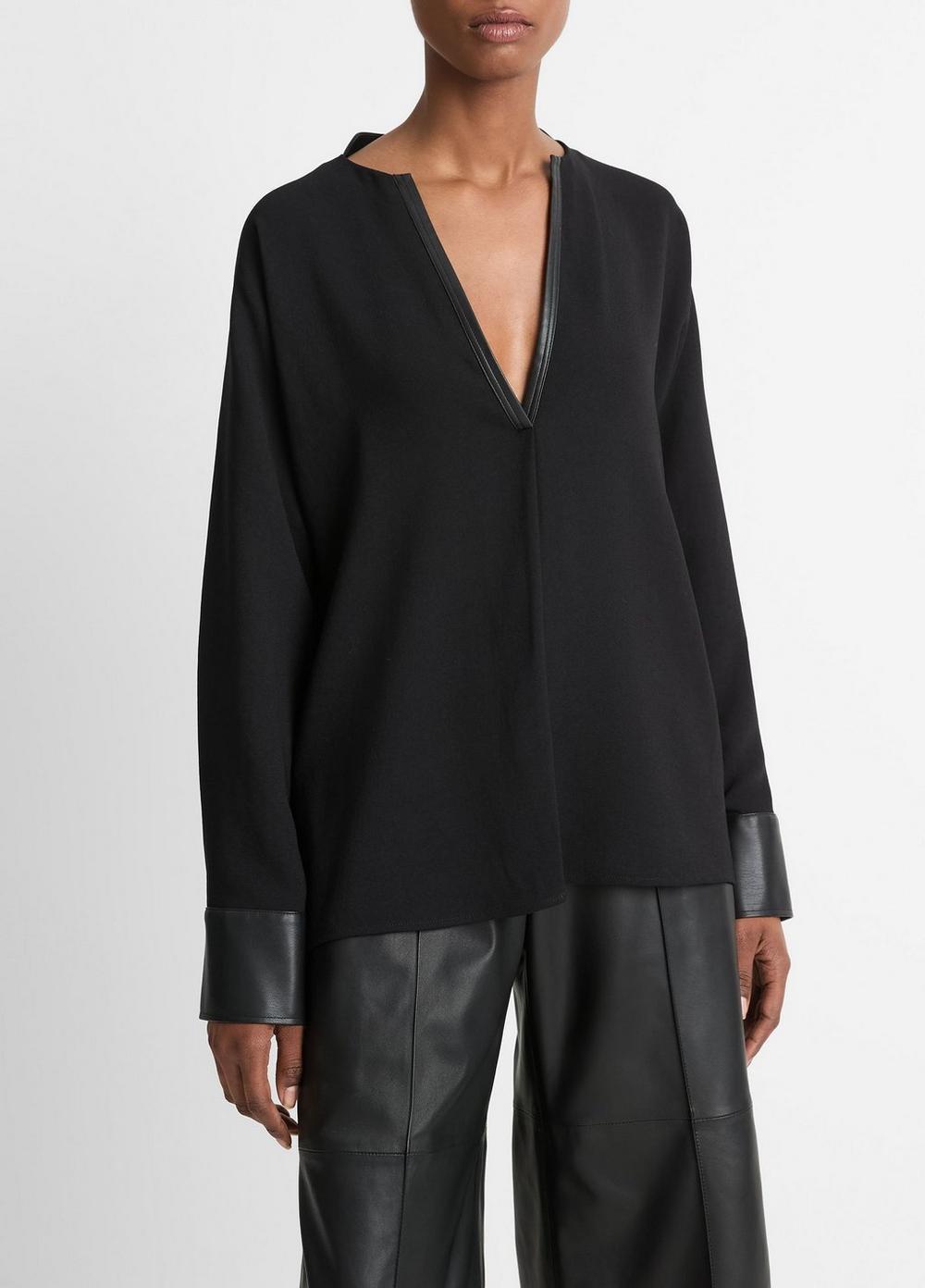 Faux Leather-Trim Dolman-Sleeve Blouse Product Image