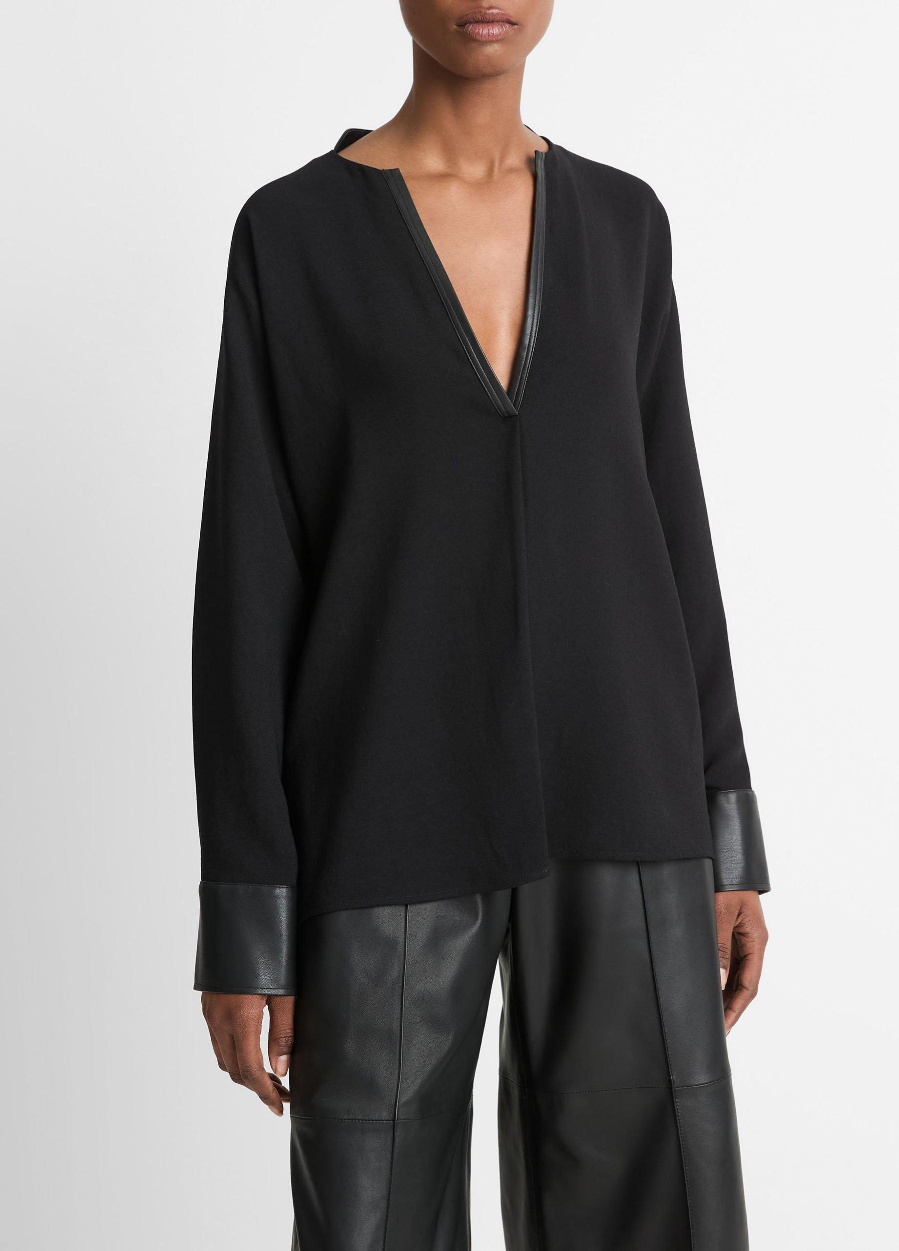 Faux Leather-Trim Dolman-Sleeve Blouse Product Image