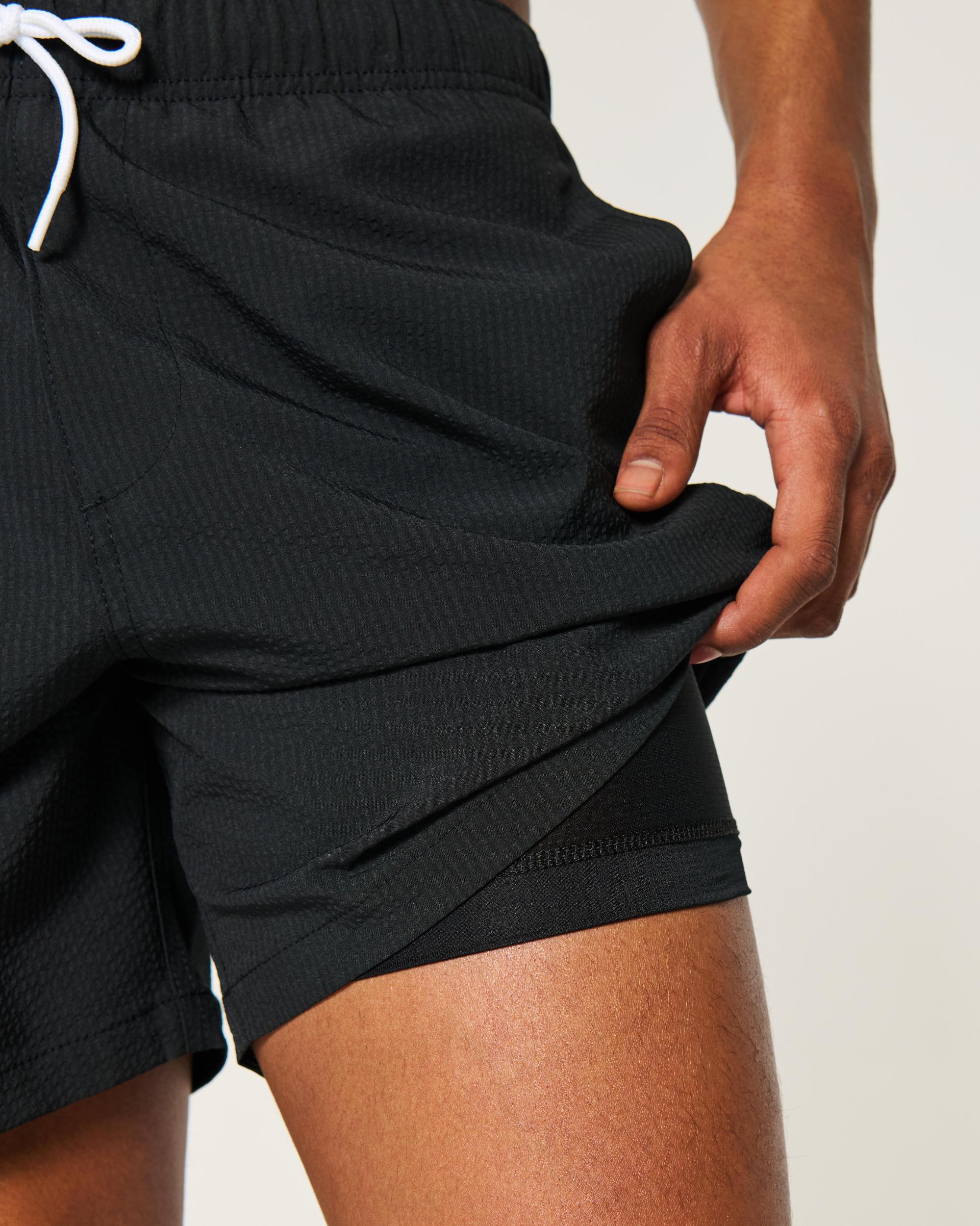Mid-Thigh Seersucker Volley Swim Trunks Product Image