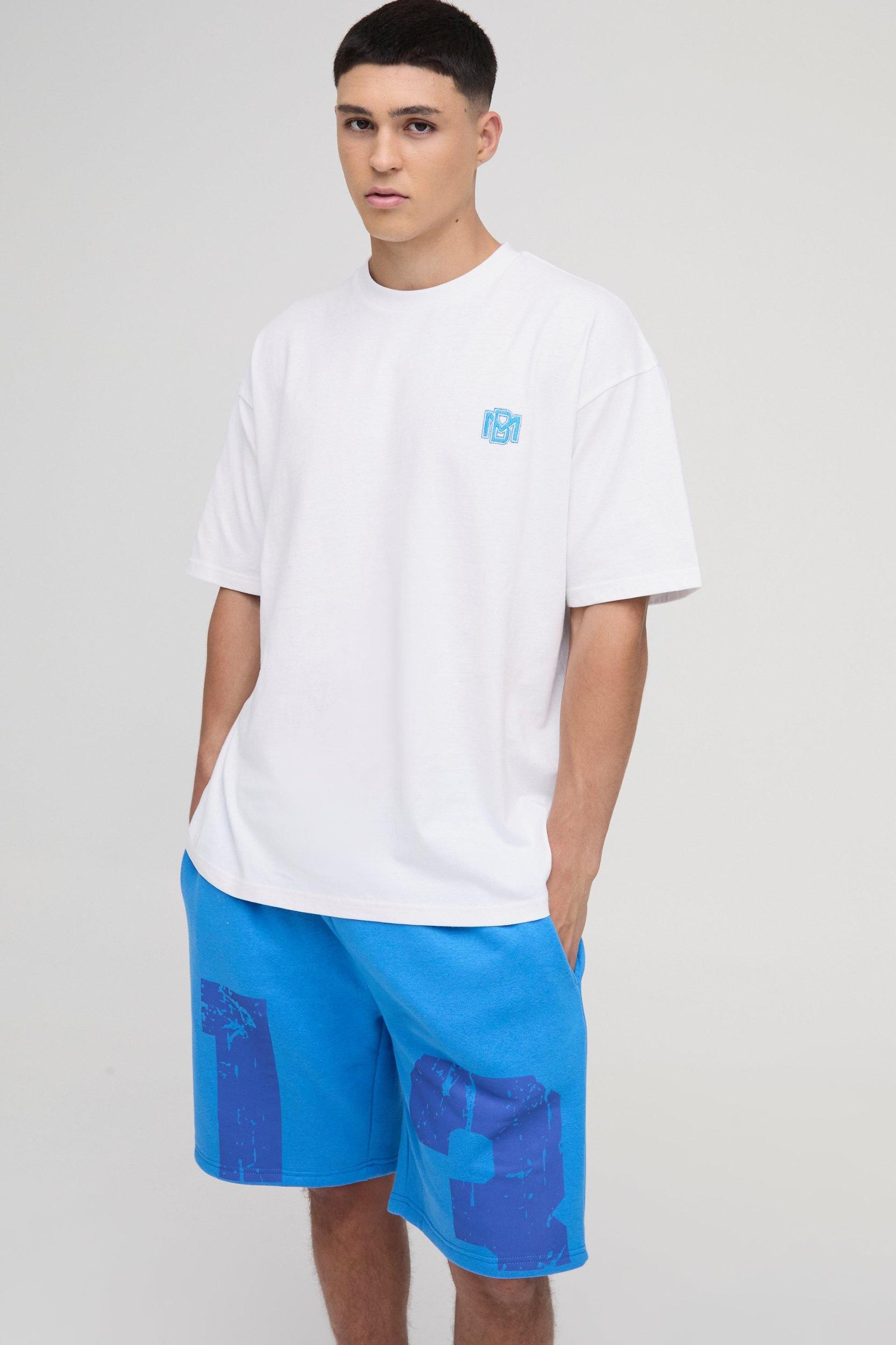 Oversized Embroidered T-shirt And Short Set | boohooMAN USA Product Image