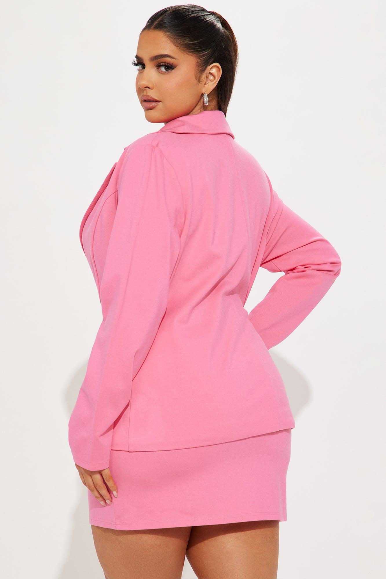 The Mia Double Lined Ponte Blazer Skirt Set - Pink Product Image