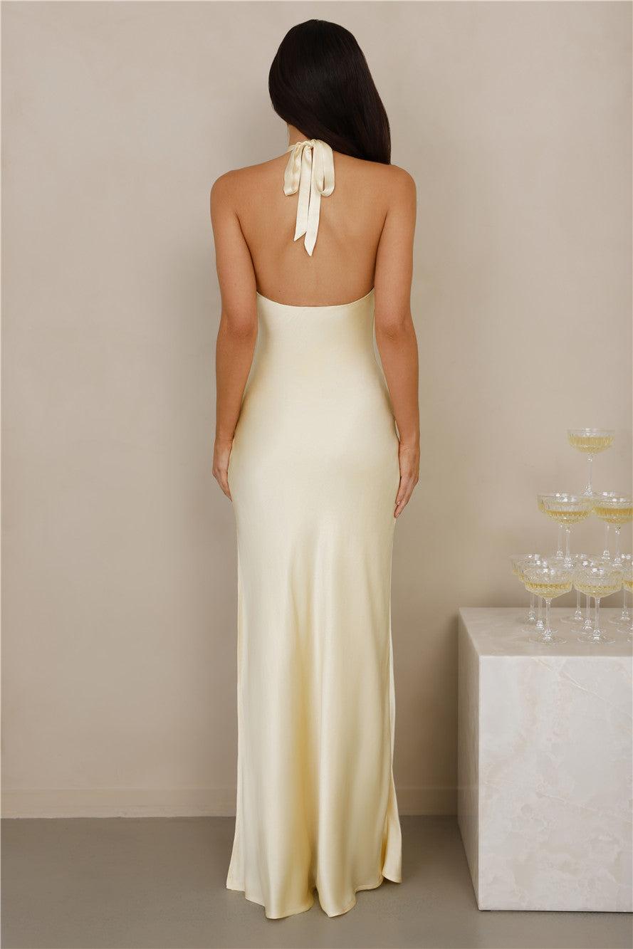 The Delilah Satin Halter Maxi Dress Yellow Product Image